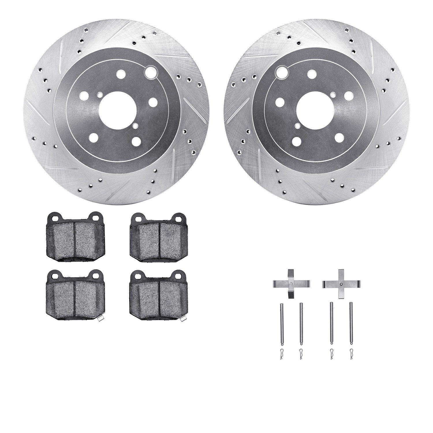 DYN 7512-13027 DFC Rotors-Drilled & Slotted-Silver w/ 5000 Advanced Brake Pads Incl Hdw