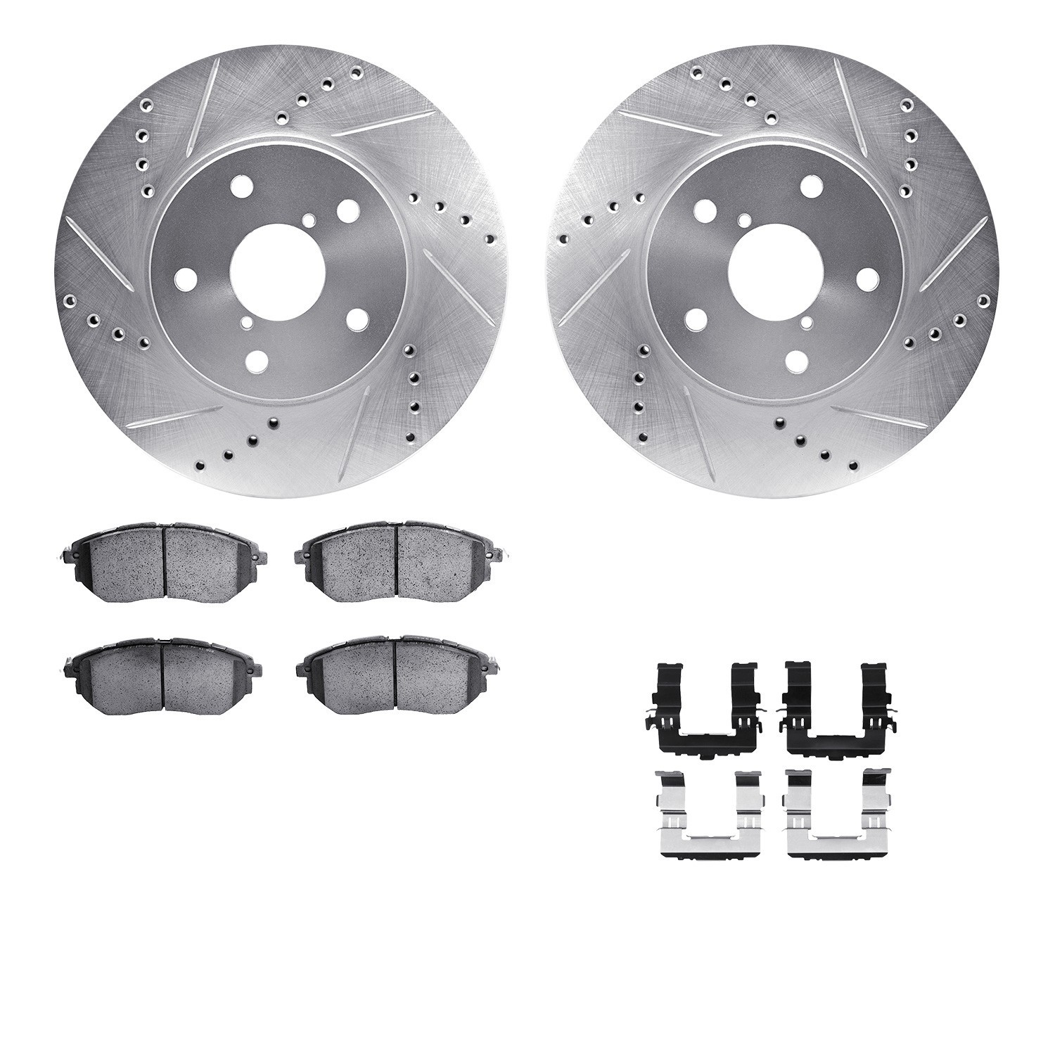 DYN 7512-13033 DFC Rotors-Drilled & Slotted-Silver w/ 5000 Advanced Brake Pads Incl Hdw