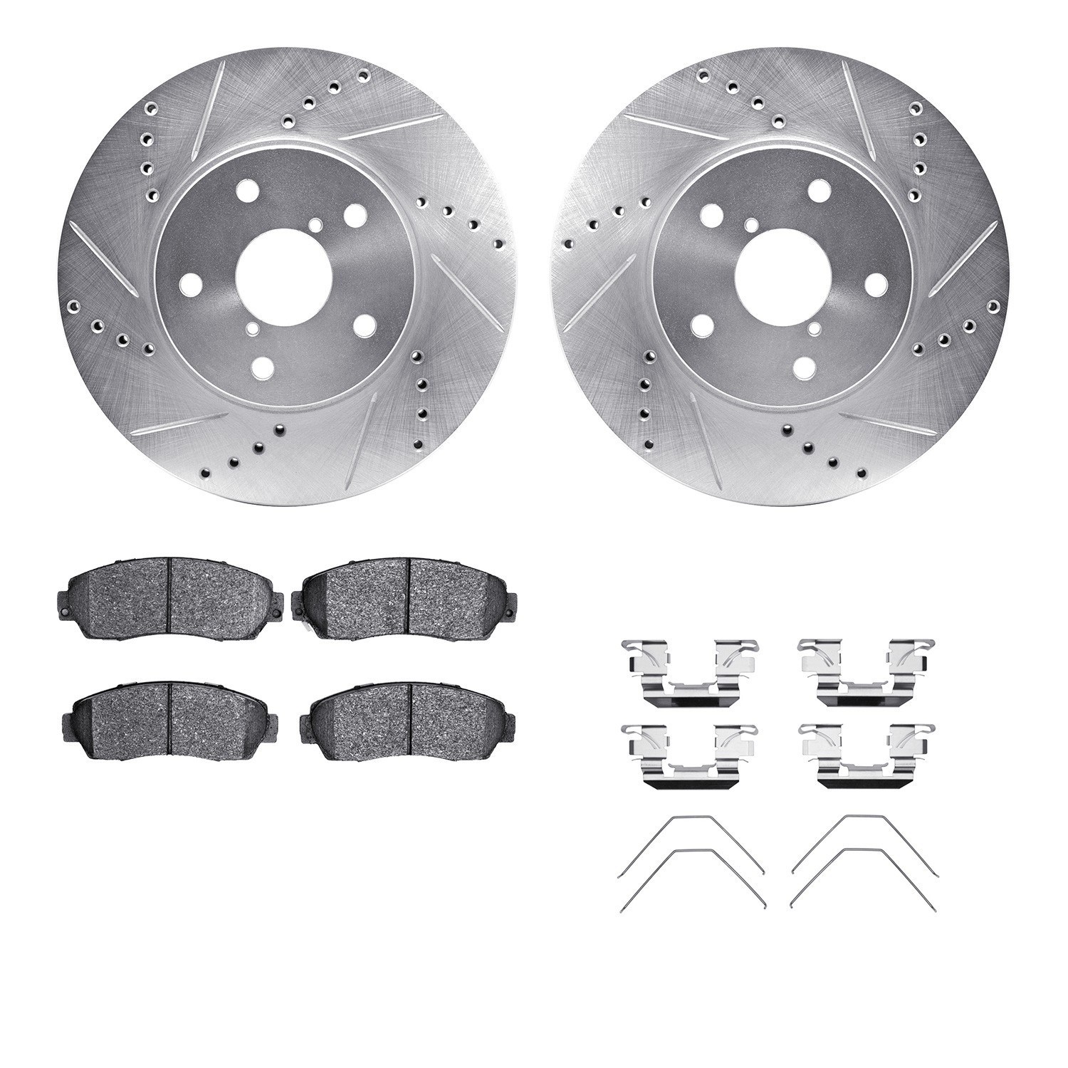 DYN 7512-13035 DFC Rotors-Drilled & Slotted-Silver w/ 5000 Advanced Brake Pads Incl Hdw