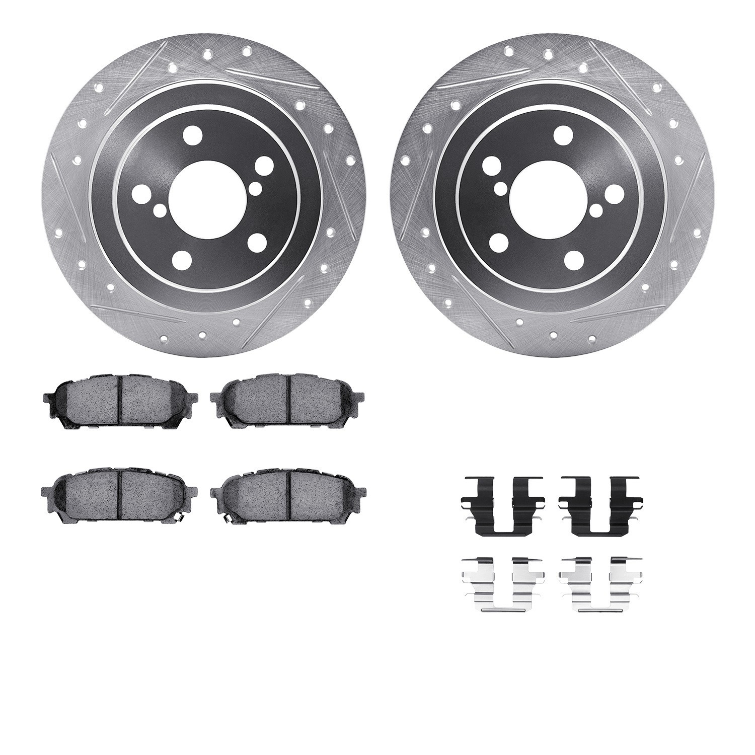 DYN 7512-13036 DFC Brake Rotor - Dimpled & Slotted - Silver w/5000 Brake Pads & HW Kit