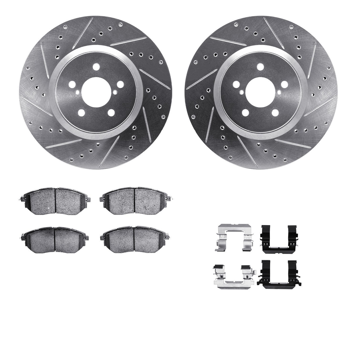 DYN 7512-13037 DFC Brake Rotor - Dimpled & Slotted - Silver w/5000 Brake Pads & HW Kit
