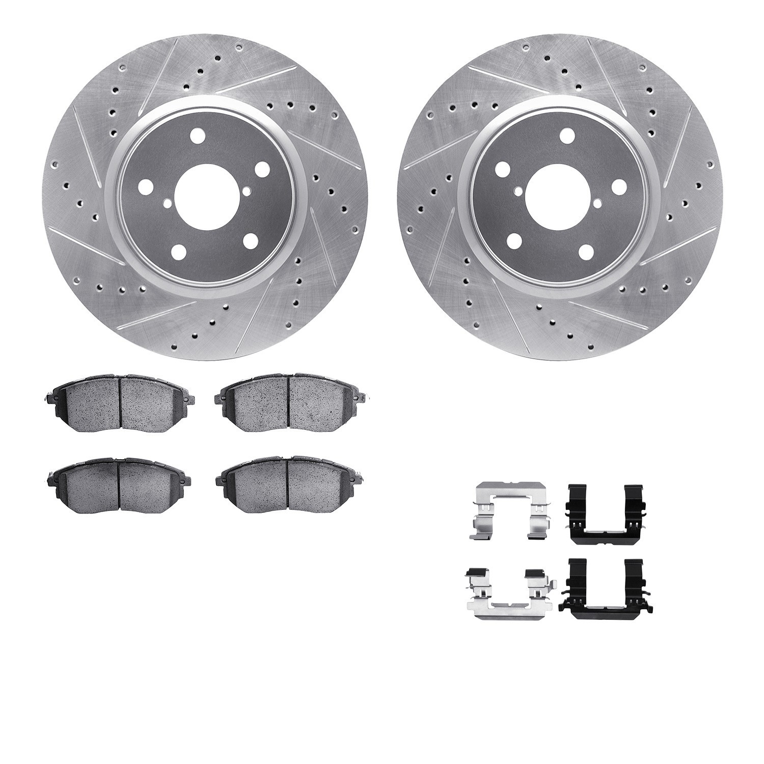 DYN 7512-13038 DFC Brake Rotor - Dimpled & Slotted - Silver w/5000 Brake Pads & HW Kit