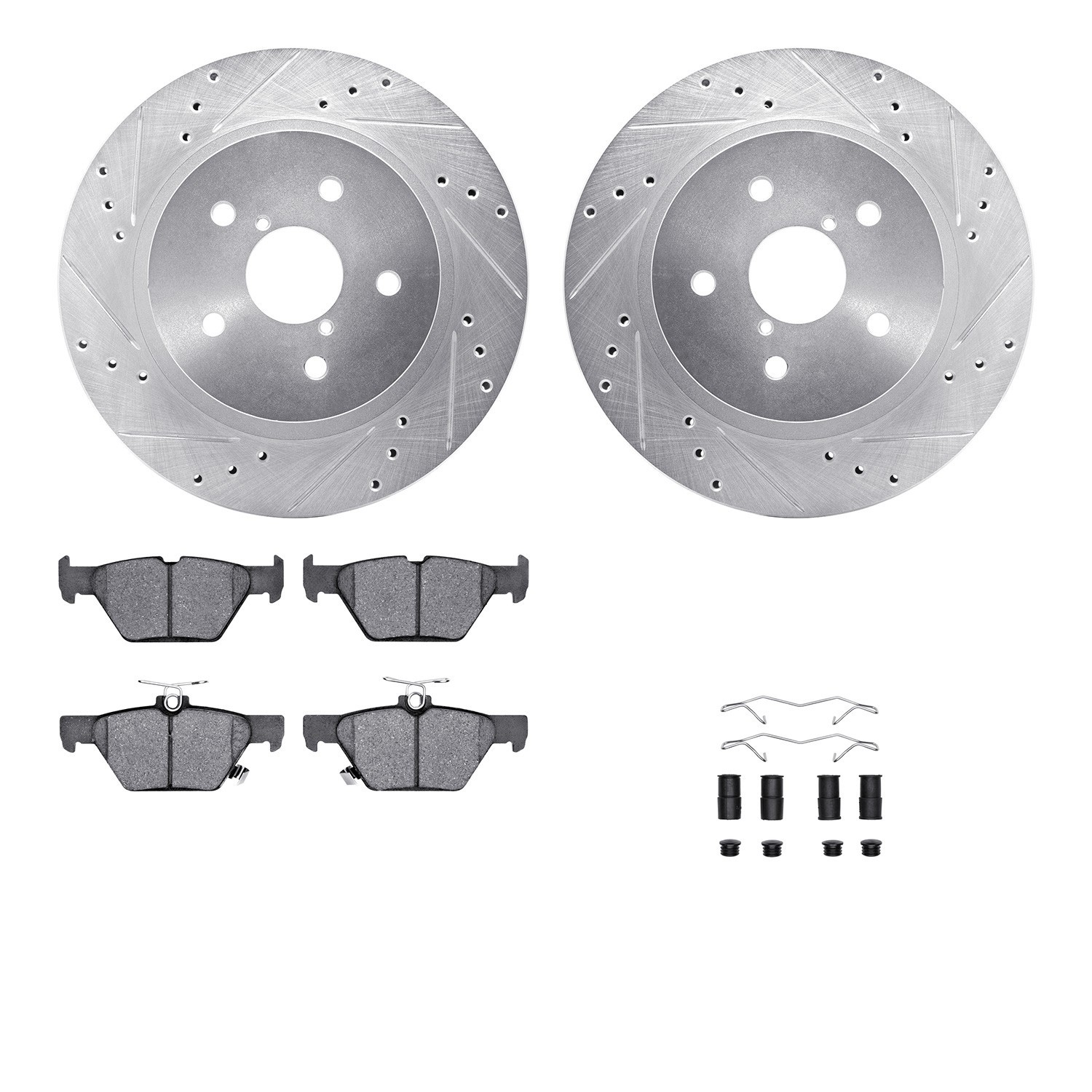 DYN 7512-13039 DFC Rotors-Drilled & Slotted-Silver w/ 5000 Advanced Brake Pads Incl Hdw