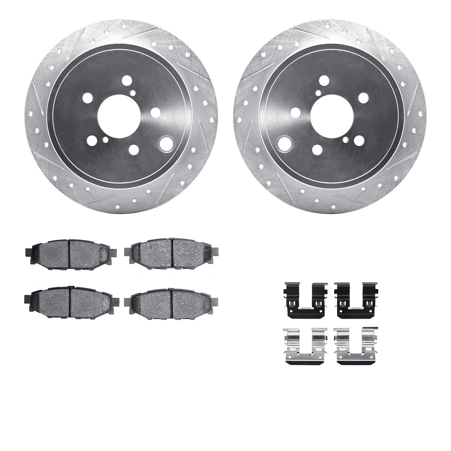 DYN 7512-13041 DFC Brake Rotor - Dimpled & Slotted - Silver w/5000 Brake Pads & HW Kit