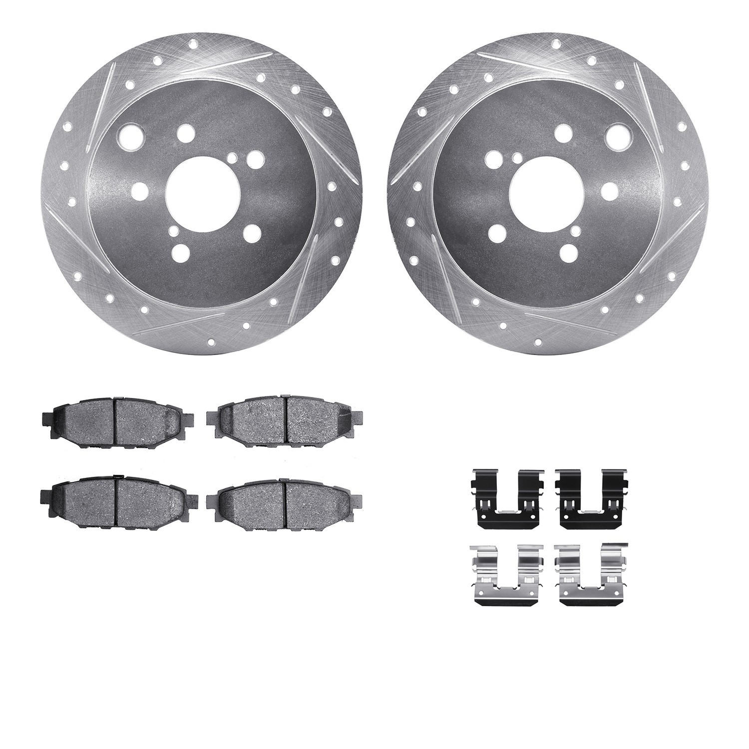 DYN 7512-13043 DFC Brake Rotor - Dimpled & Slotted - Silver w/5000 Brake Pads & HW Kit