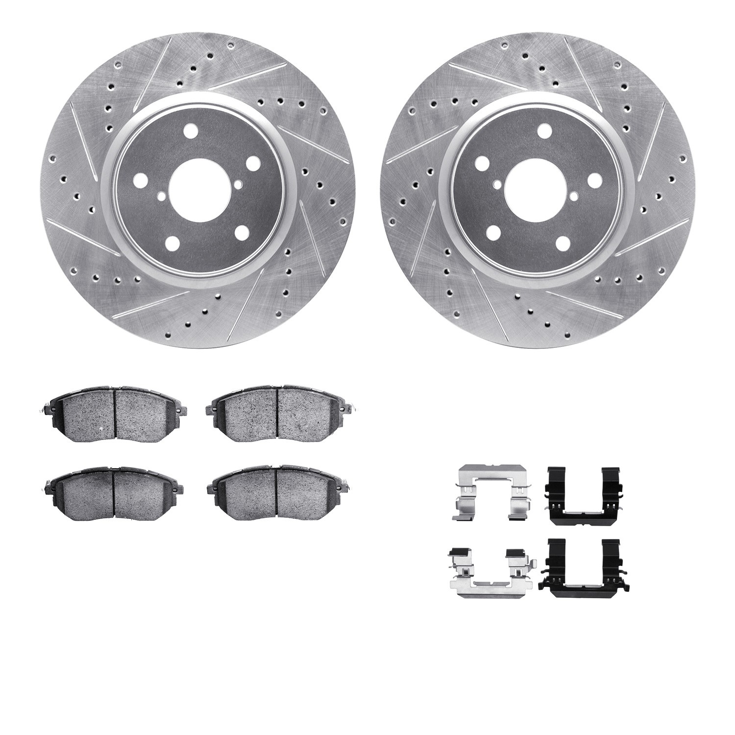 DYN 7512-13044 DFC Rotors-Drilled & Slotted-Silver w/ 5000 Advanced Brake Pads Incl Hdw