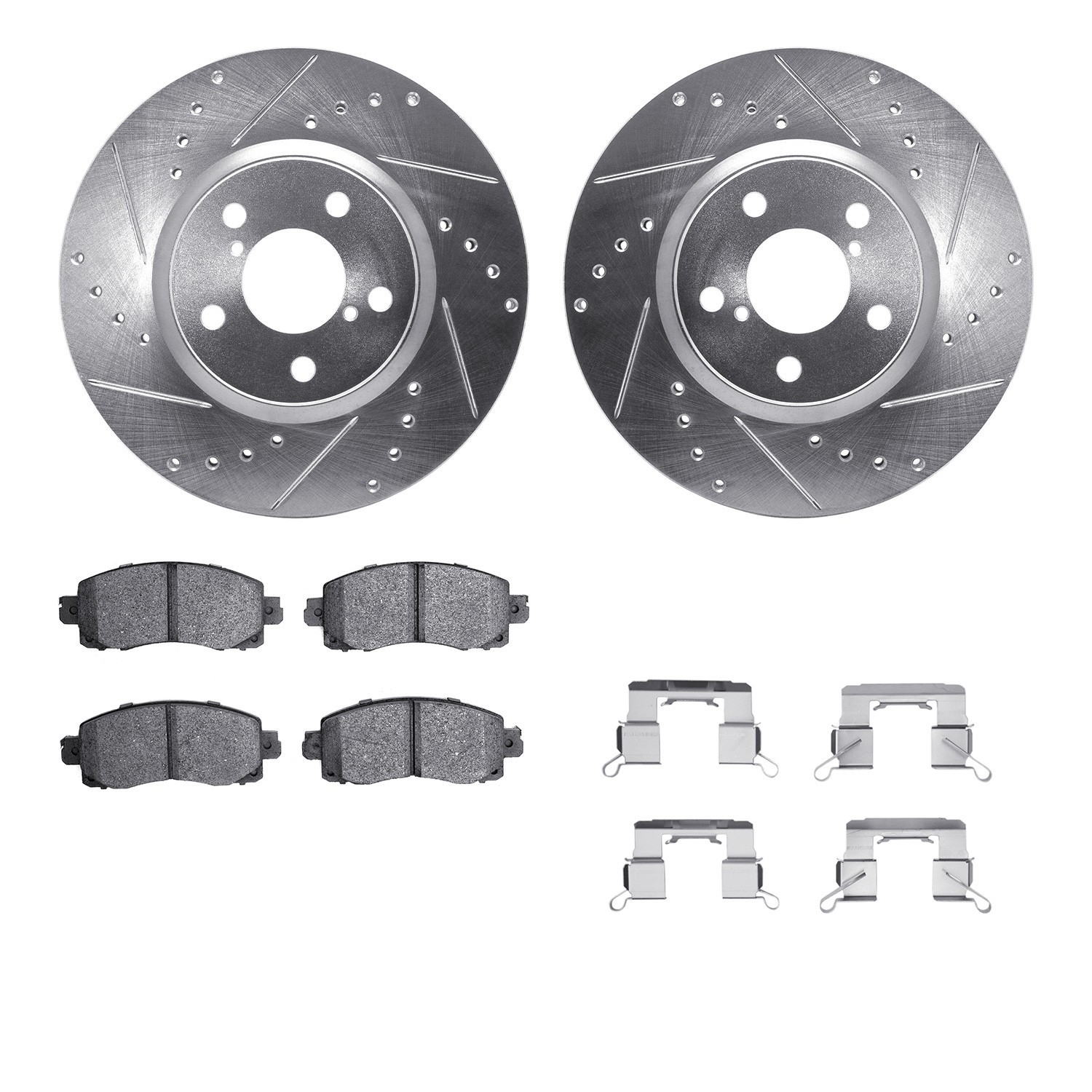 DYN 7512-13049 DFC Rotors-Drilled & Slotted-Silver w/ 5000 Advanced Brake Pads Incl Hdw
