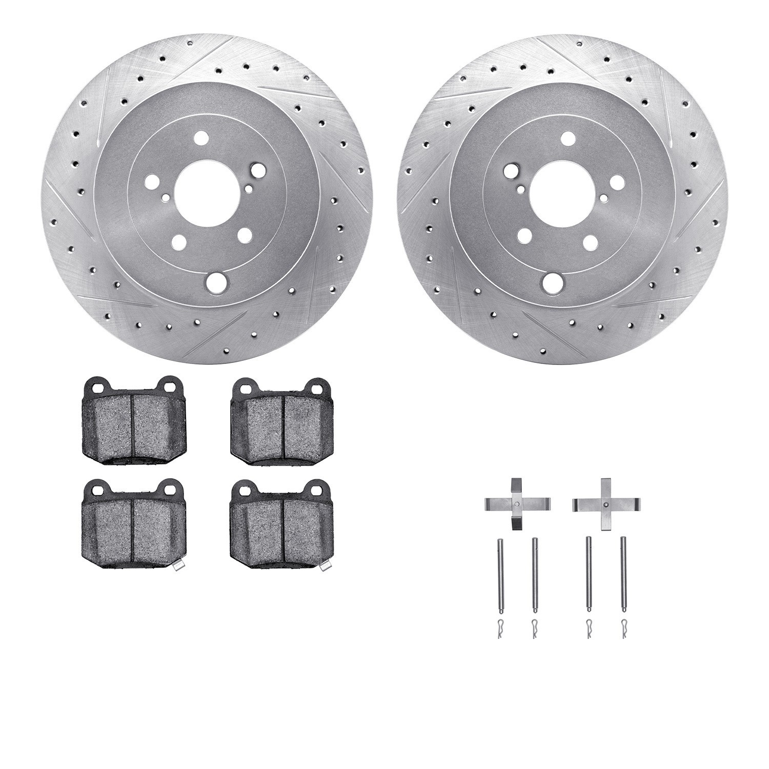 DYN 7512-13050 DFC Rotors-Drilled & Slotted-Silver w/ 5000 Advanced Brake Pads Incl Hdw
