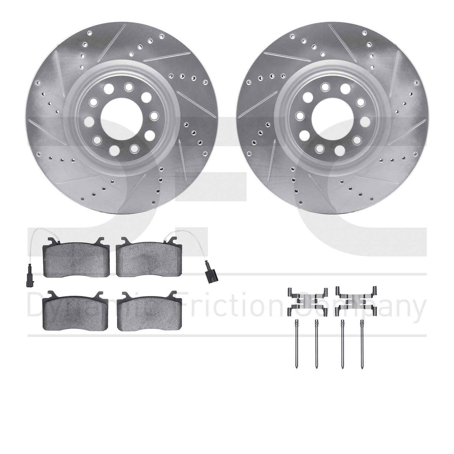 DYN 7512-16006 DFC Rotors-Drilled & Slotted-Silver w/ 5000 Advanced Brake Pads Incl Hdw