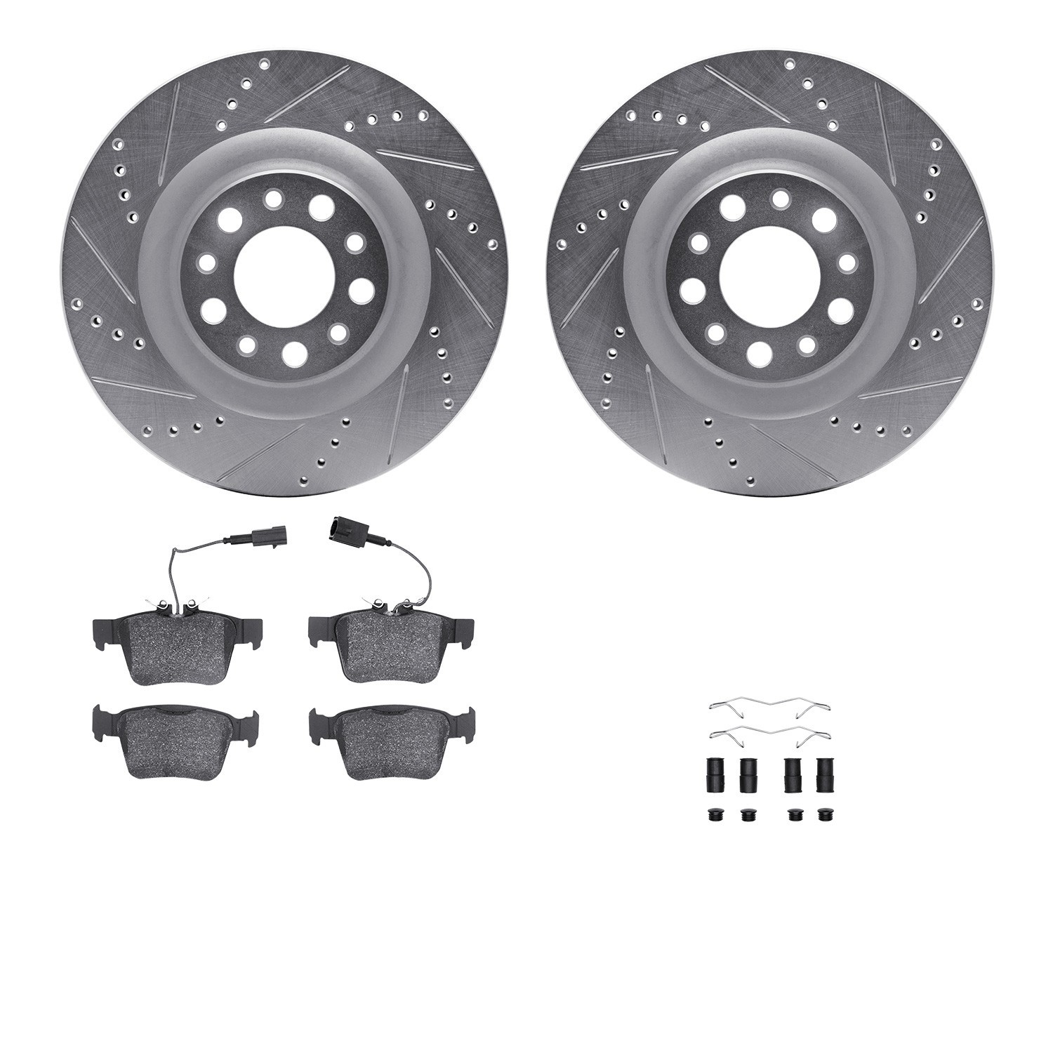 DYN 7512-16007 DFC Rotors-Drilled & Slotted-Silver w/ 5000 Advanced Brake Pads Incl Hdw