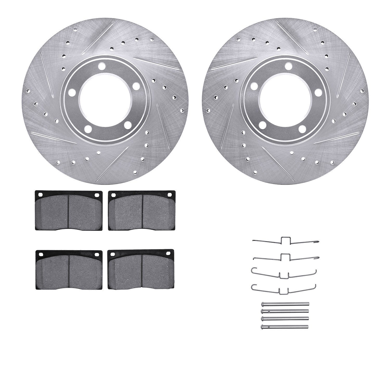 DYN 7512-20001 DFC Rotors-Drilled & Slotted-Silver w/ 5000 Advanced Brake Pads Incl Hdw
