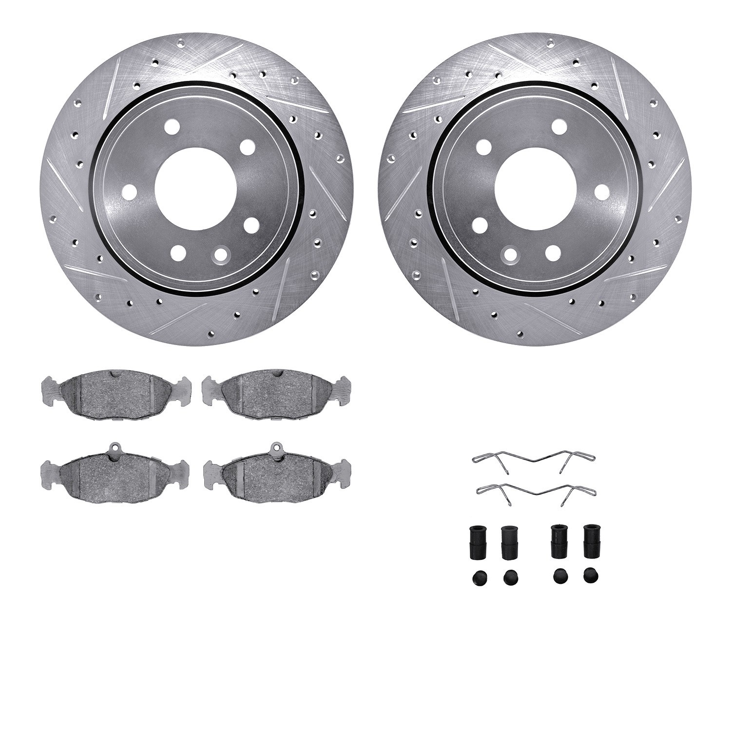 DYN 7512-20004 DFC Rotors-Drilled & Slotted-Silver w/ 5000 Advanced Brake Pads Incl Hdw