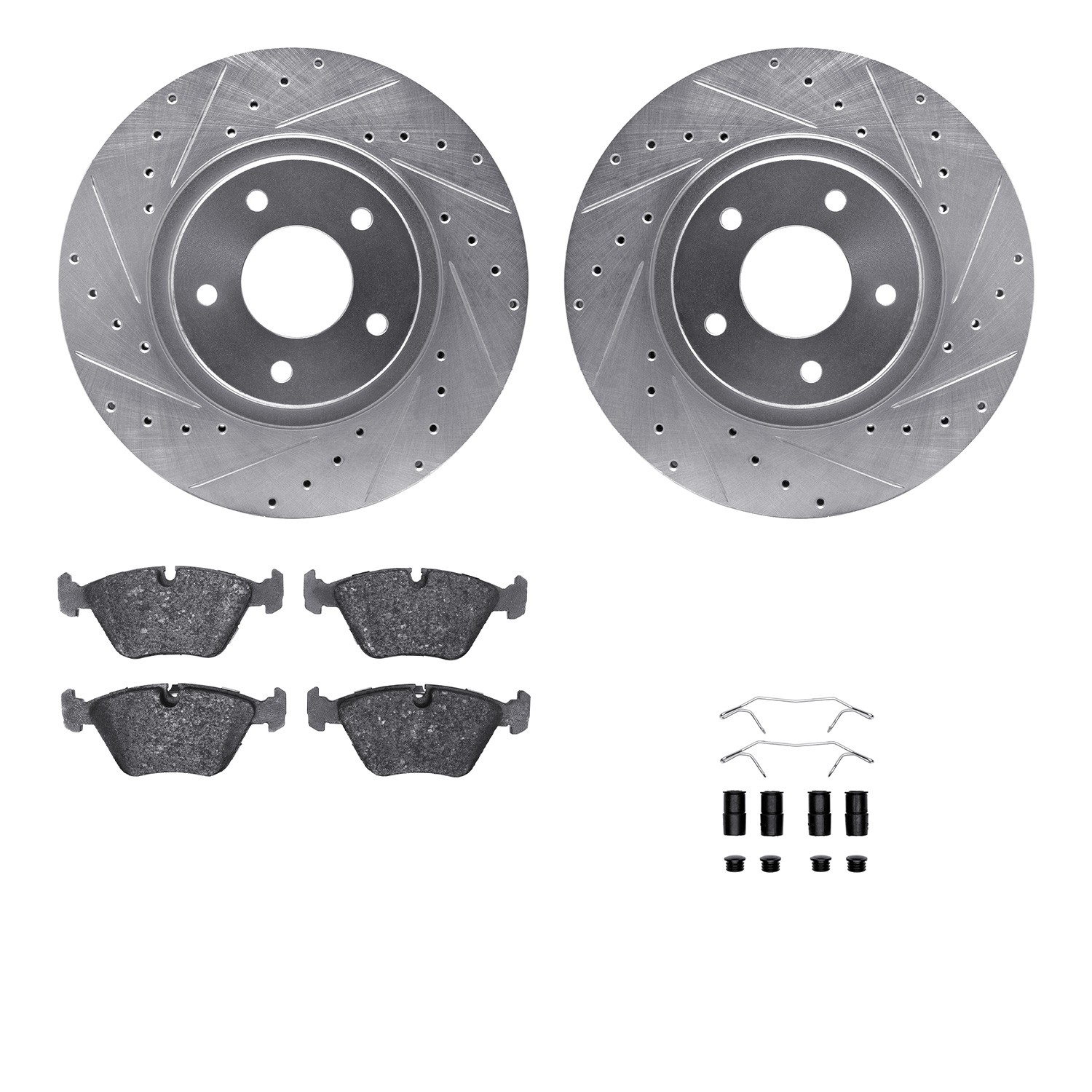 DYN 7512-20007 DFC Rotors-Drilled & Slotted-Silver w/ 5000 Advanced Brake Pads Incl Hdw