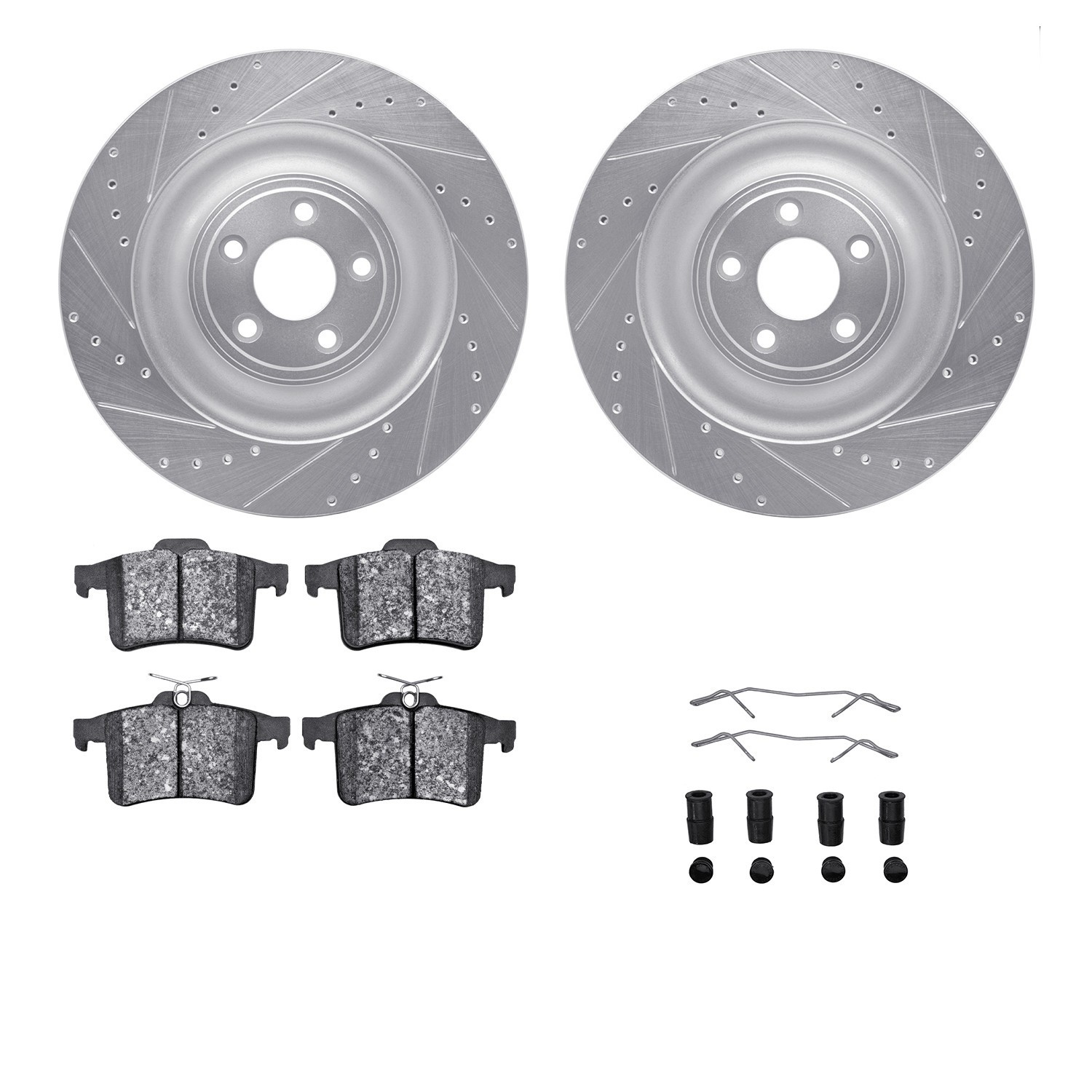 DYN 7512-20019 DFC Rotors-Drilled & Slotted-Silver w/ 5000 Advanced Brake Pads Incl Hdw
