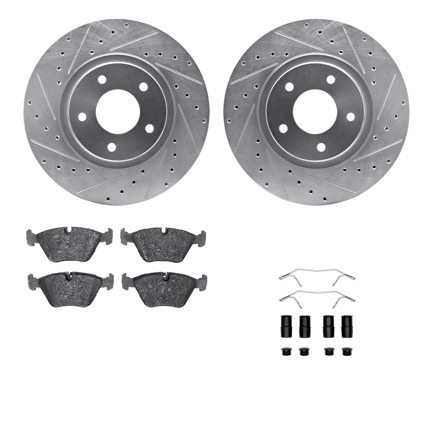 DYN 7512-20068 DFC Rotors-Drilled & Slotted-Silver w/ 5000 Advanced Brake Pads Incl Hdw