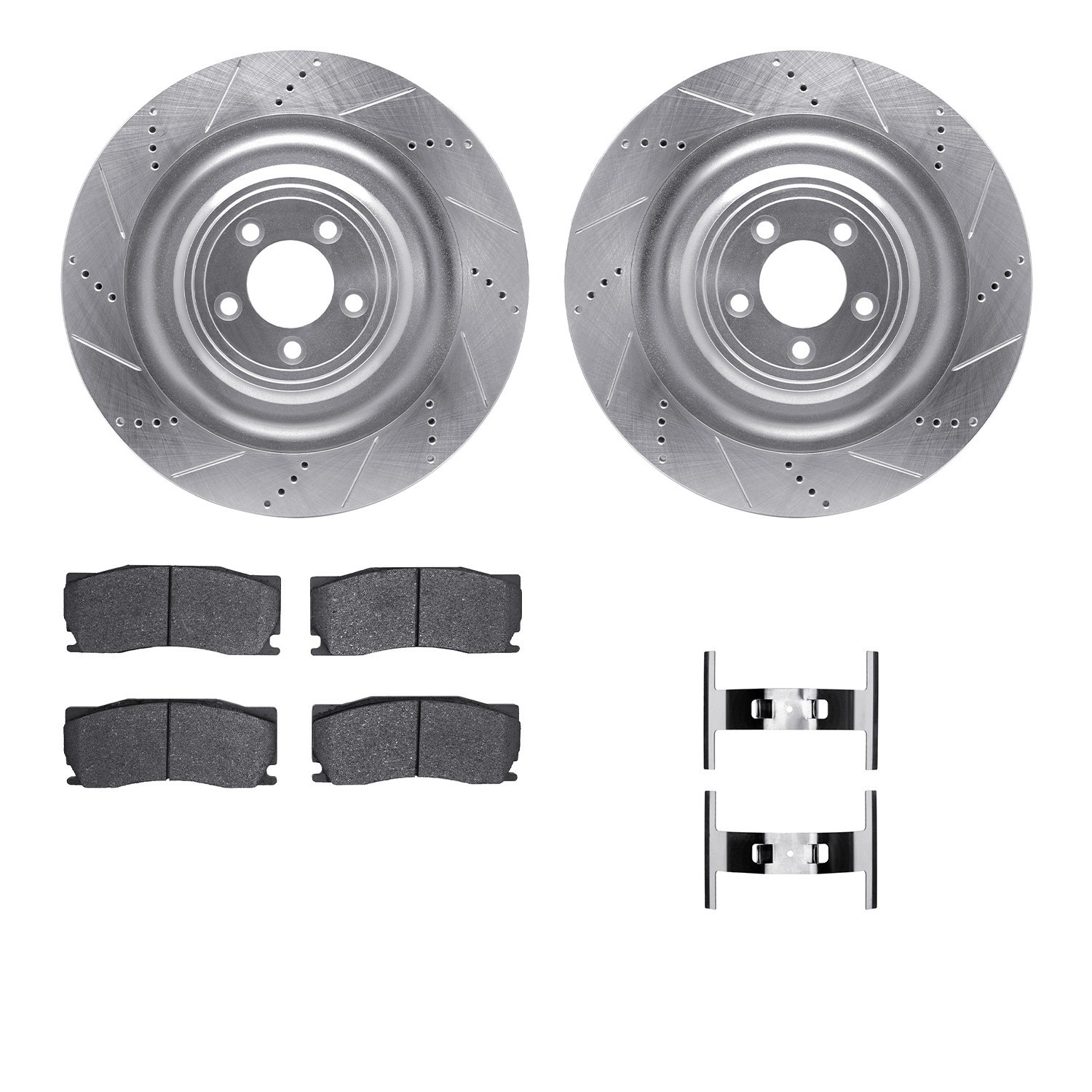DYN 7512-20114 DFC Rotors-Drilled & Slotted-Silver w/ 5000 Advanced Brake Pads Incl Hdw