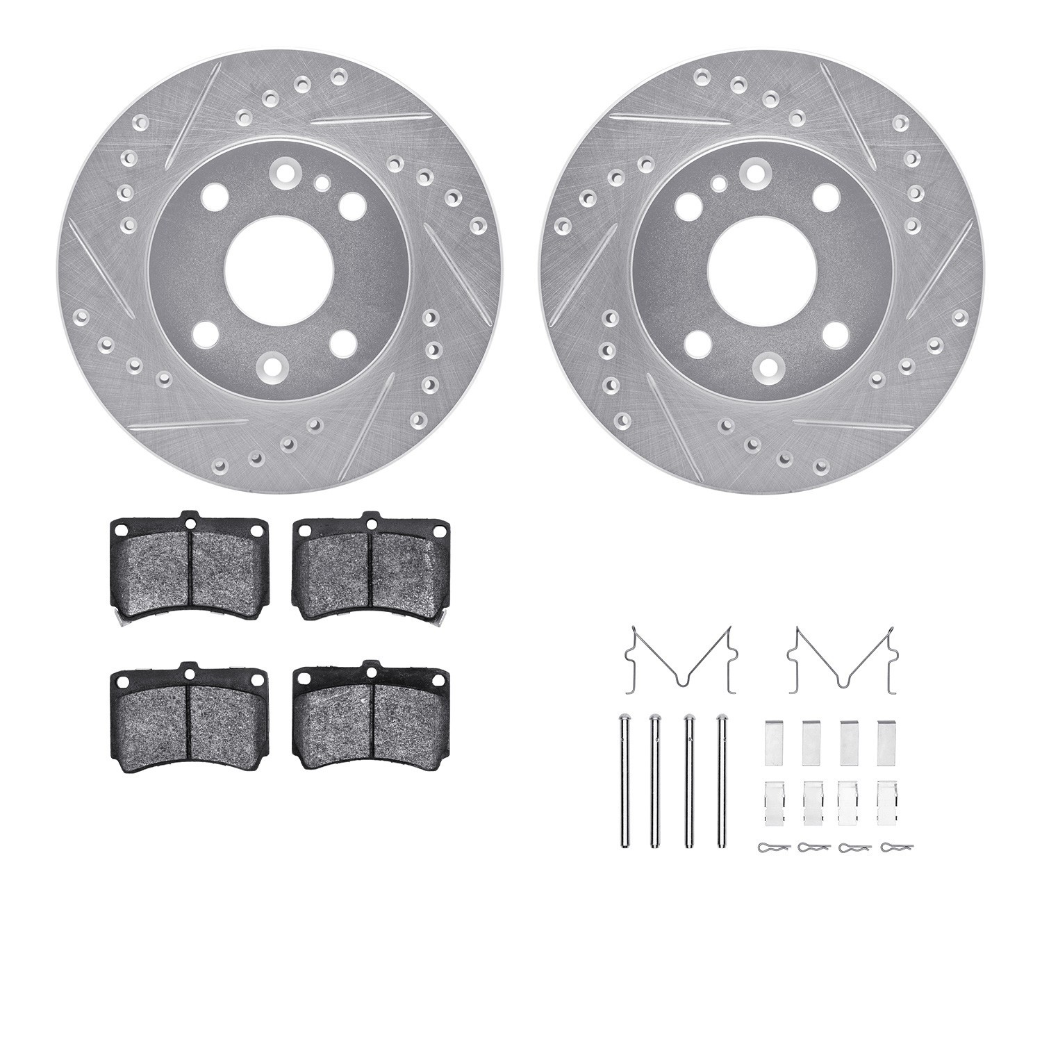 DYN 7512-21000 DFC Rotors-Drilled & Slotted-Silver w/ 5000 Advanced Brake Pads Incl Hdw