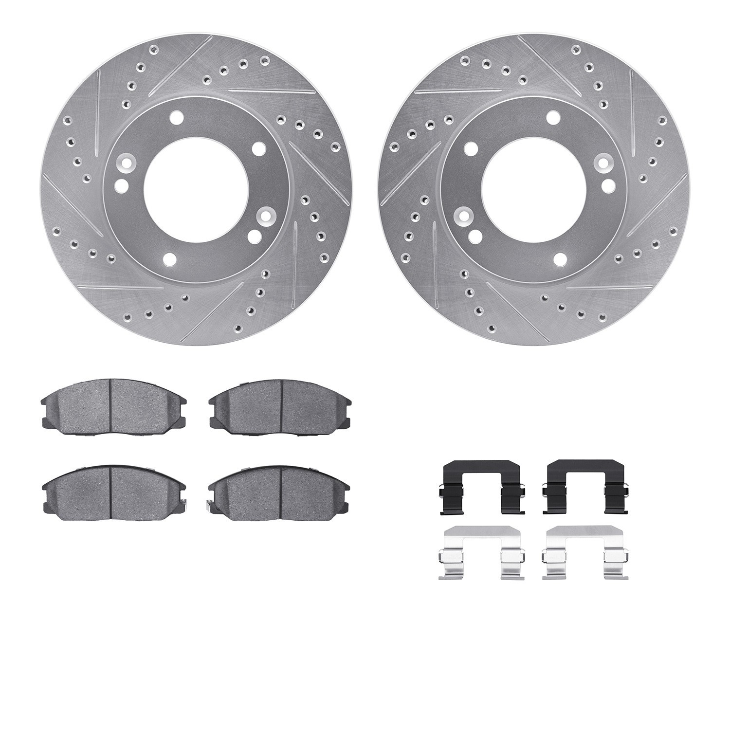 DYN 7512-21011 DFC Brake Rotor - Dimpled & Slotted - Silver w/5000 Brake Pads & HW Kit