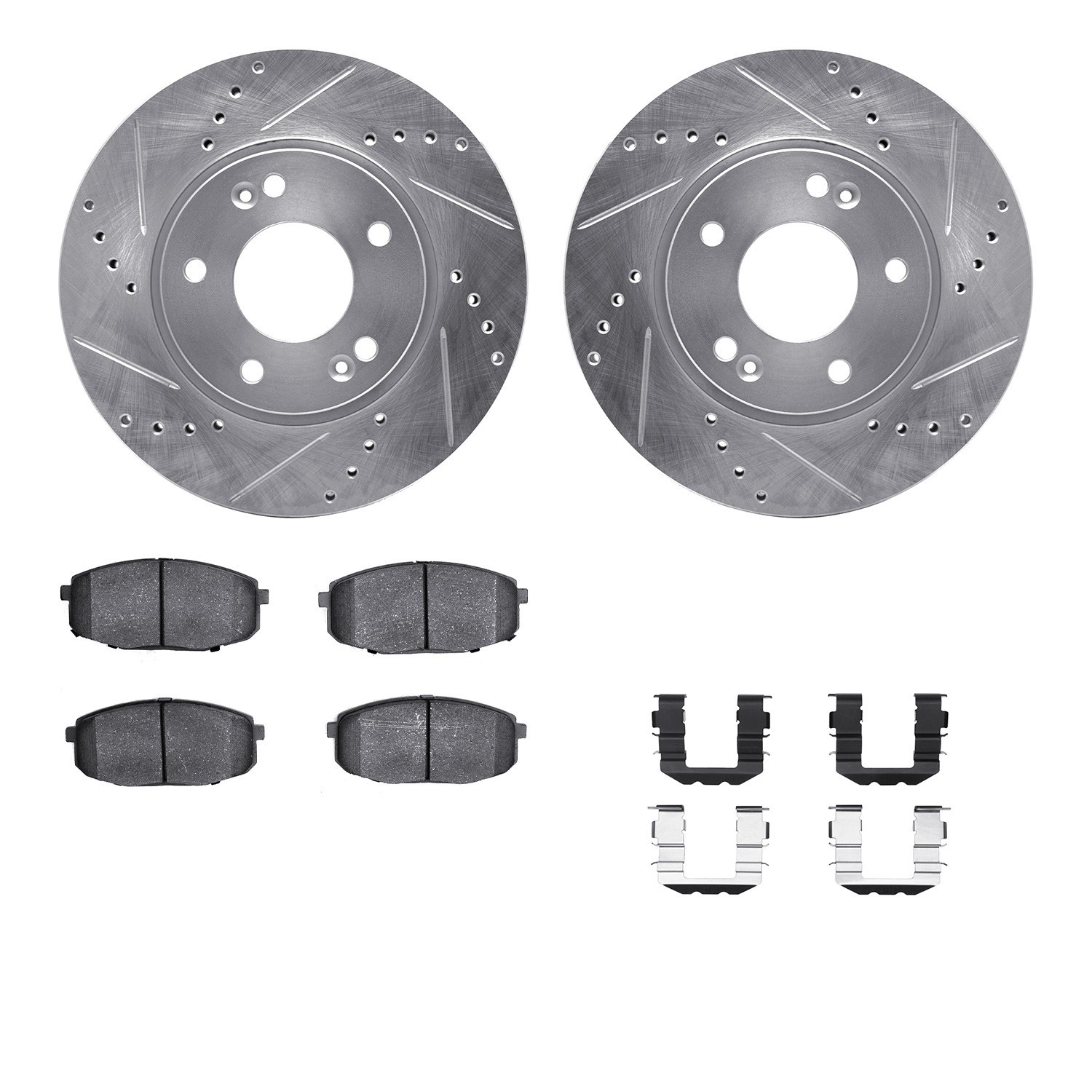 DYN 7512-21015 DFC Rotors-Drilled & Slotted-Silver w/ 5000 Advanced Brake Pads Incl Hdw