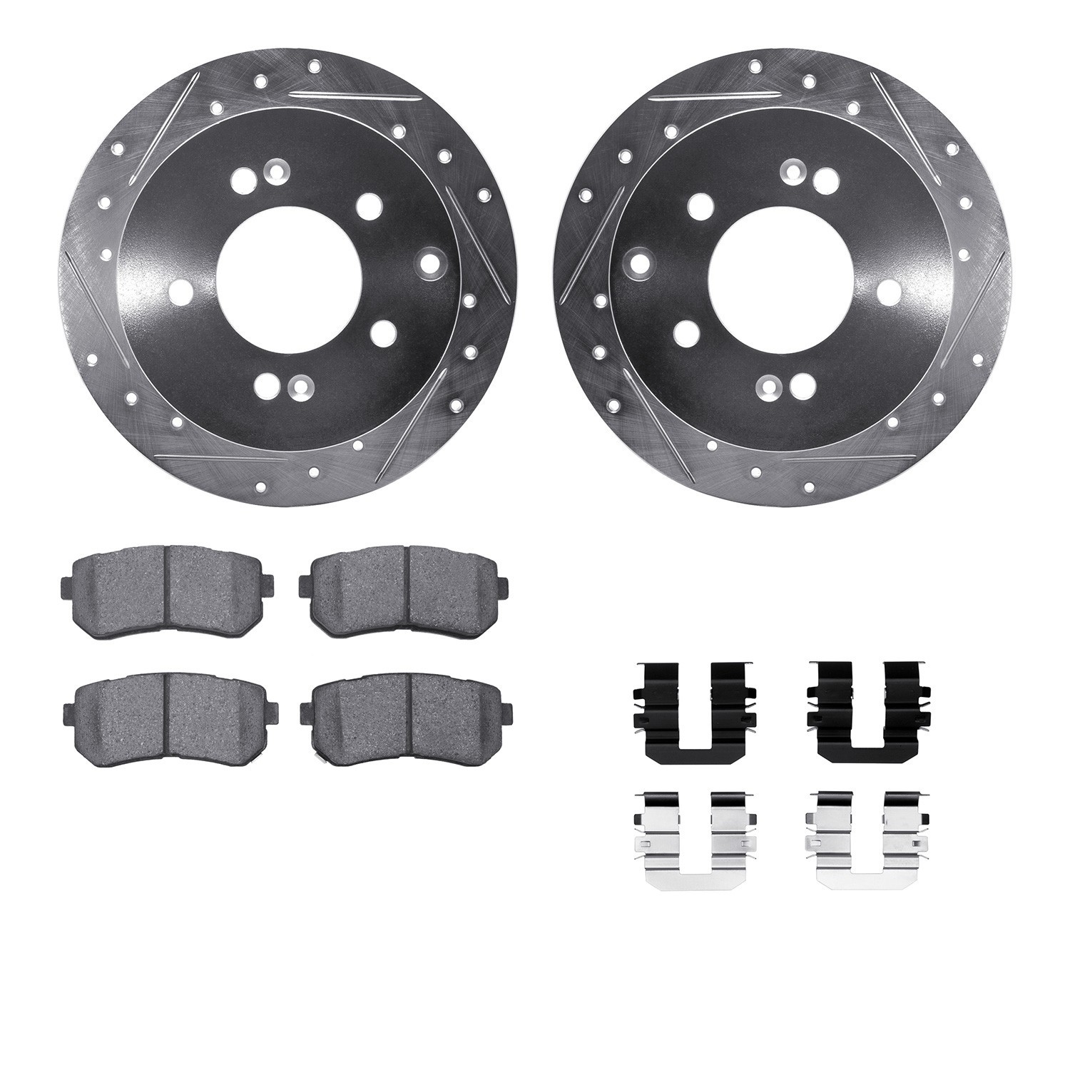 DYN 7512-21017 DFC Rotors-Drilled & Slotted-Silver w/ 5000 Advanced Brake Pads Incl Hdw