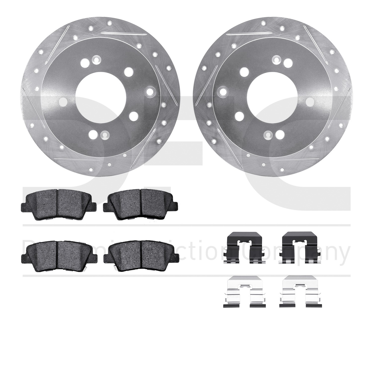 DYN 7512-21018 DFC Rotors-Drilled & Slotted-Silver w/ 5000 Advanced Brake Pads Incl Hdw