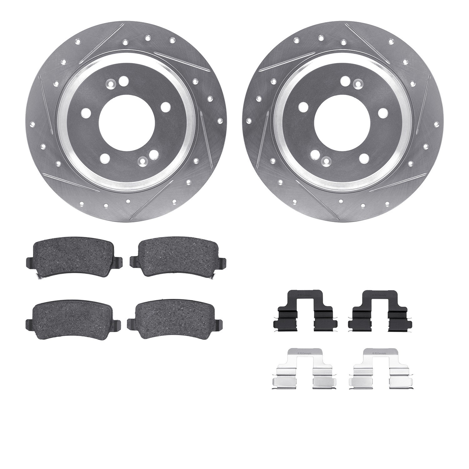 DYN 7512-21023 DFC Rotors-Drilled & Slotted-Silver w/ 5000 Advanced Brake Pads Incl Hdw