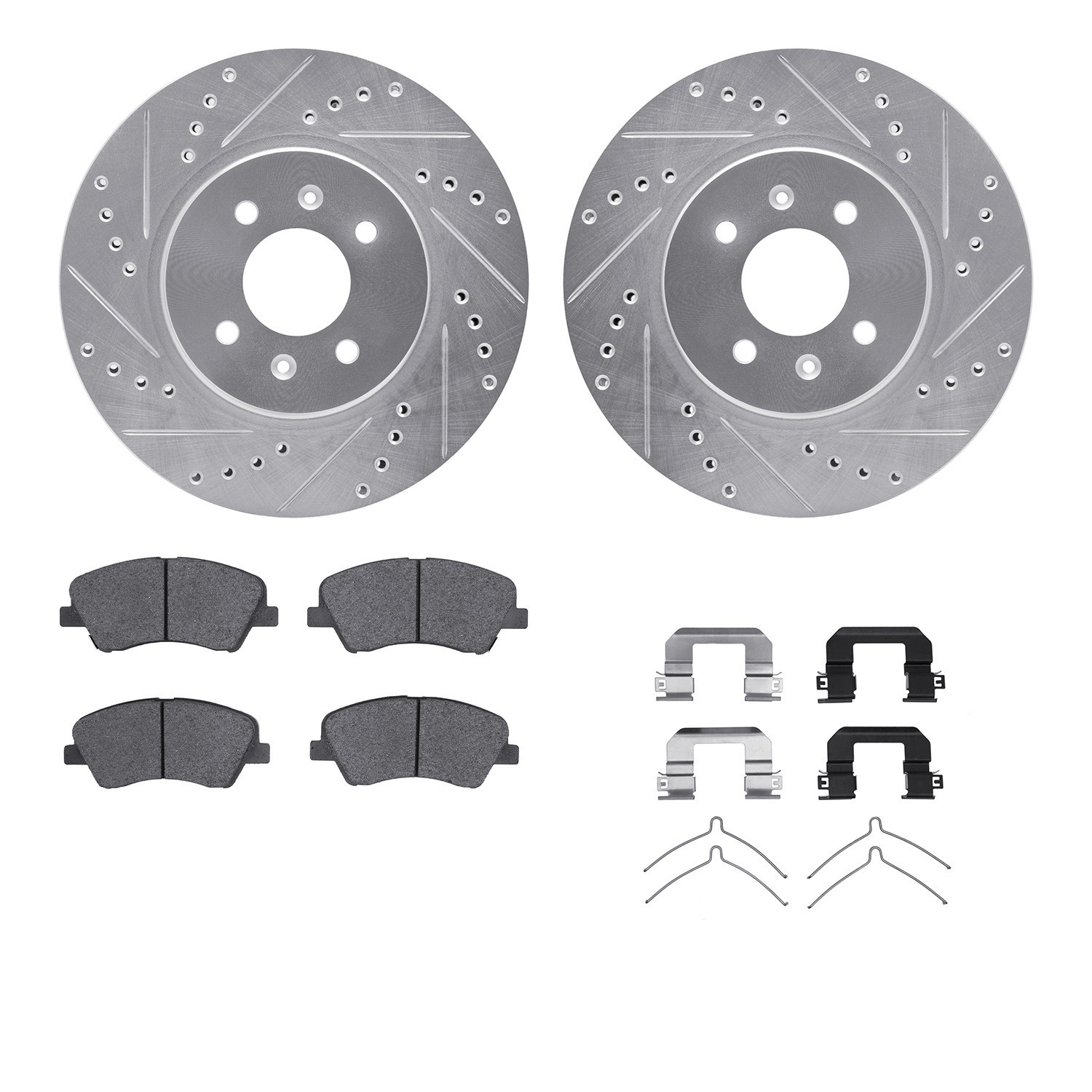 DYN 7512-21026 DFC Rotors-Drilled & Slotted-Silver w/ 5000 Advanced Brake Pads Incl Hdw