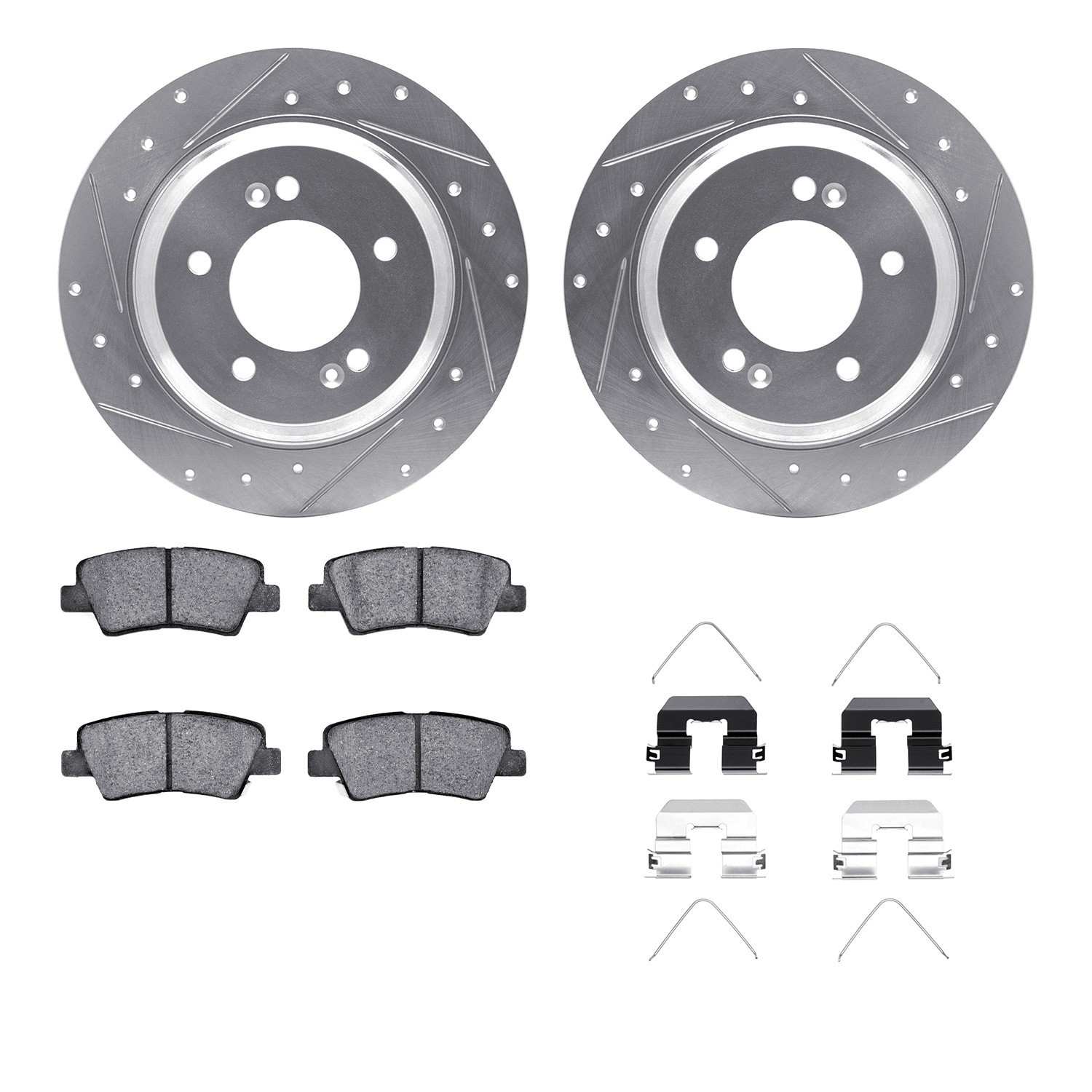DYN 7512-21033 DFC Brake Rotor - Dimpled & Slotted - Silver w/5000 Brake Pads & HW Kit