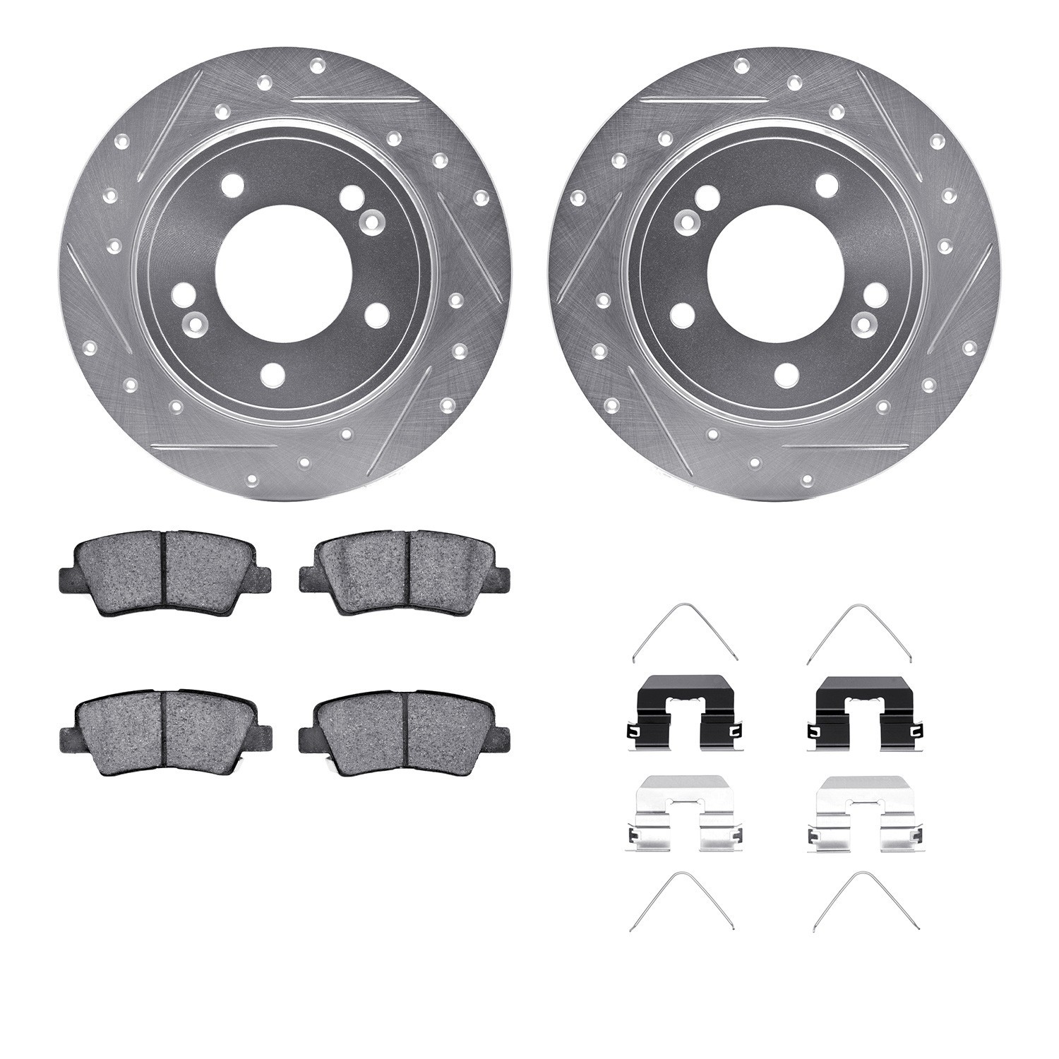 DYN 7512-21034 DFC Brake Rotor - Dimpled & Slotted - Silver w/5000 Brake Pads & HW Kit