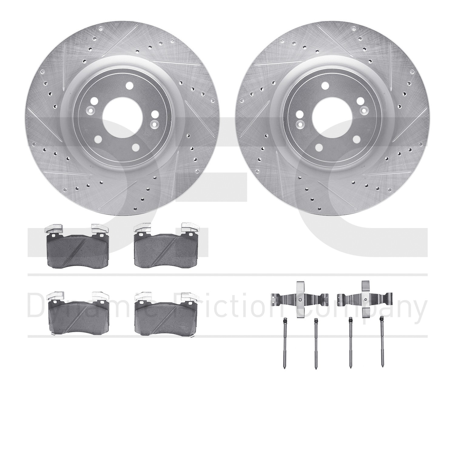 DYN 7512-21046 DFC Rotors-Drilled & Slotted-Silver w/ 5000 Advanced Brake Pads Incl Hdw
