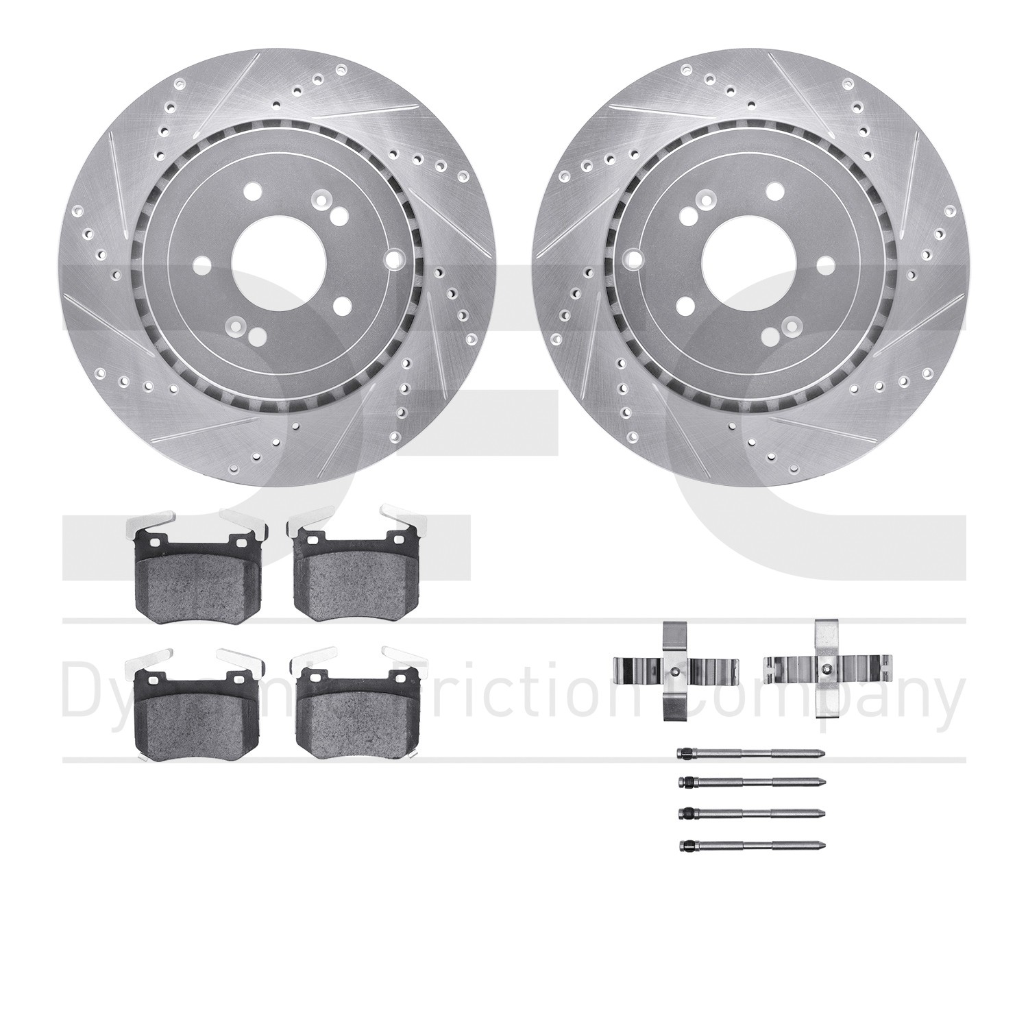 DYN 7512-21048 DFC Rotors-Drilled & Slotted-Silver w/ 5000 Advanced Brake Pads Incl Hdw
