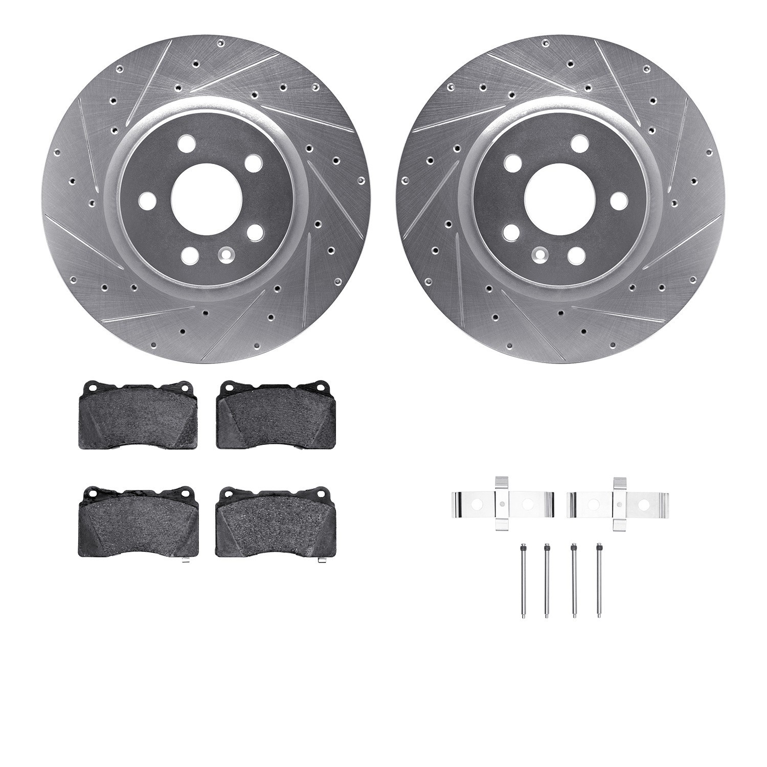 DYN 7512-26002 DFC Rotors-Drilled & Slotted-Silver w/ 5000 Advanced Brake Pads Incl Hdw