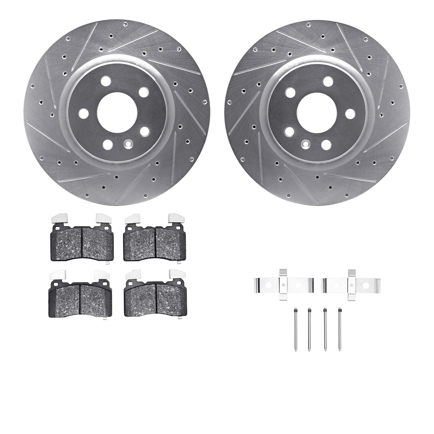 DYN 7512-26003 DFC Rotors-Drilled & Slotted-Silver w/ 5000 Advanced Brake Pads Incl Hdw