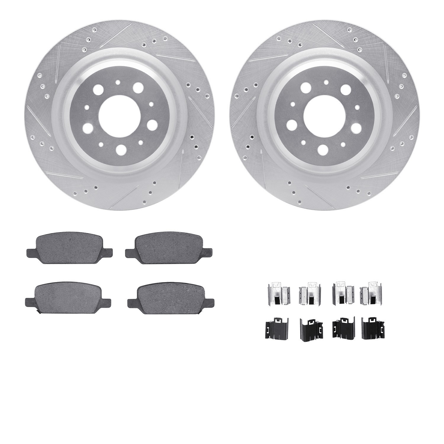 DYN 7512-26004 DFC Rotors-Drilled & Slotted-Silver w/ 5000 Advanced Brake Pads Incl Hdw