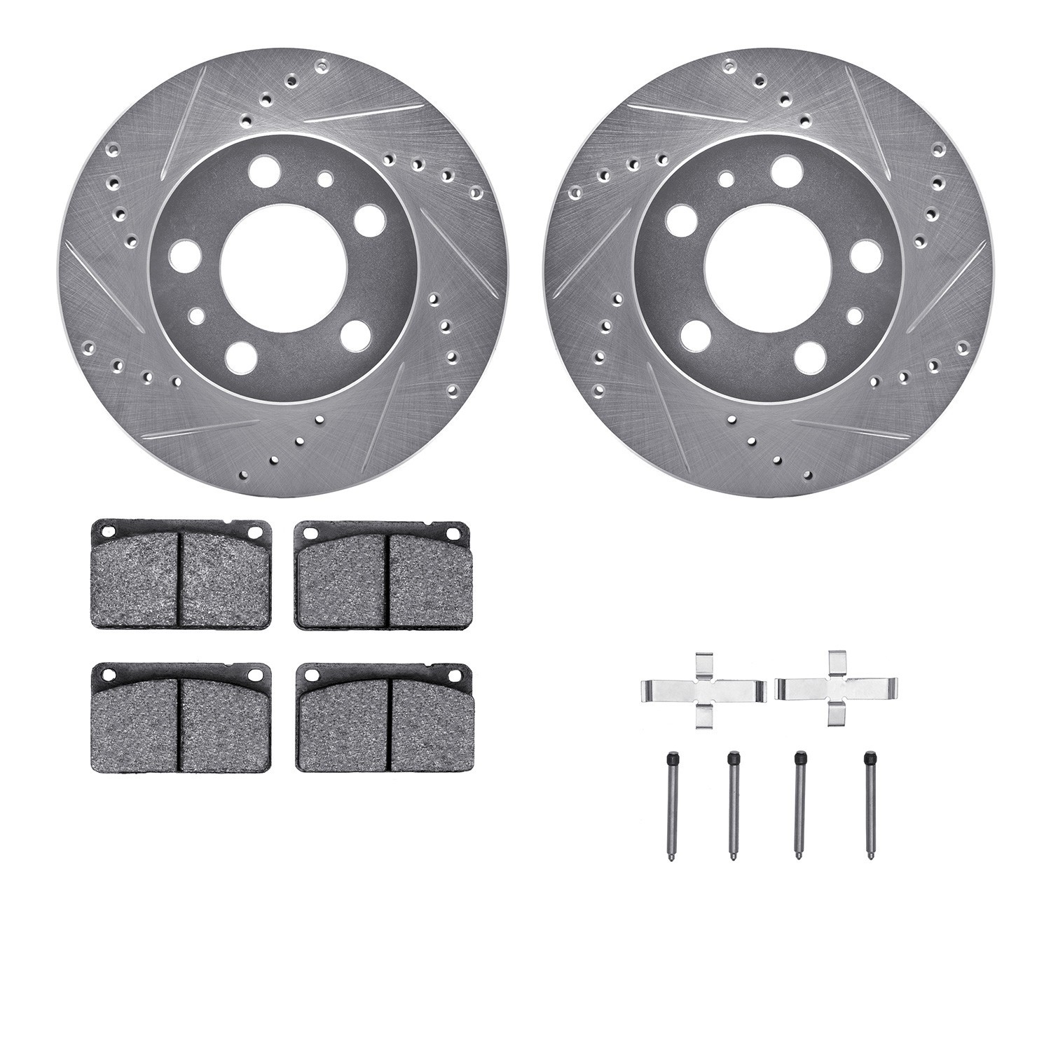 DYN 7512-27006 DFC Rotors-Drilled & Slotted-Silver w/ 5000 Advanced Brake Pads Incl Hdw
