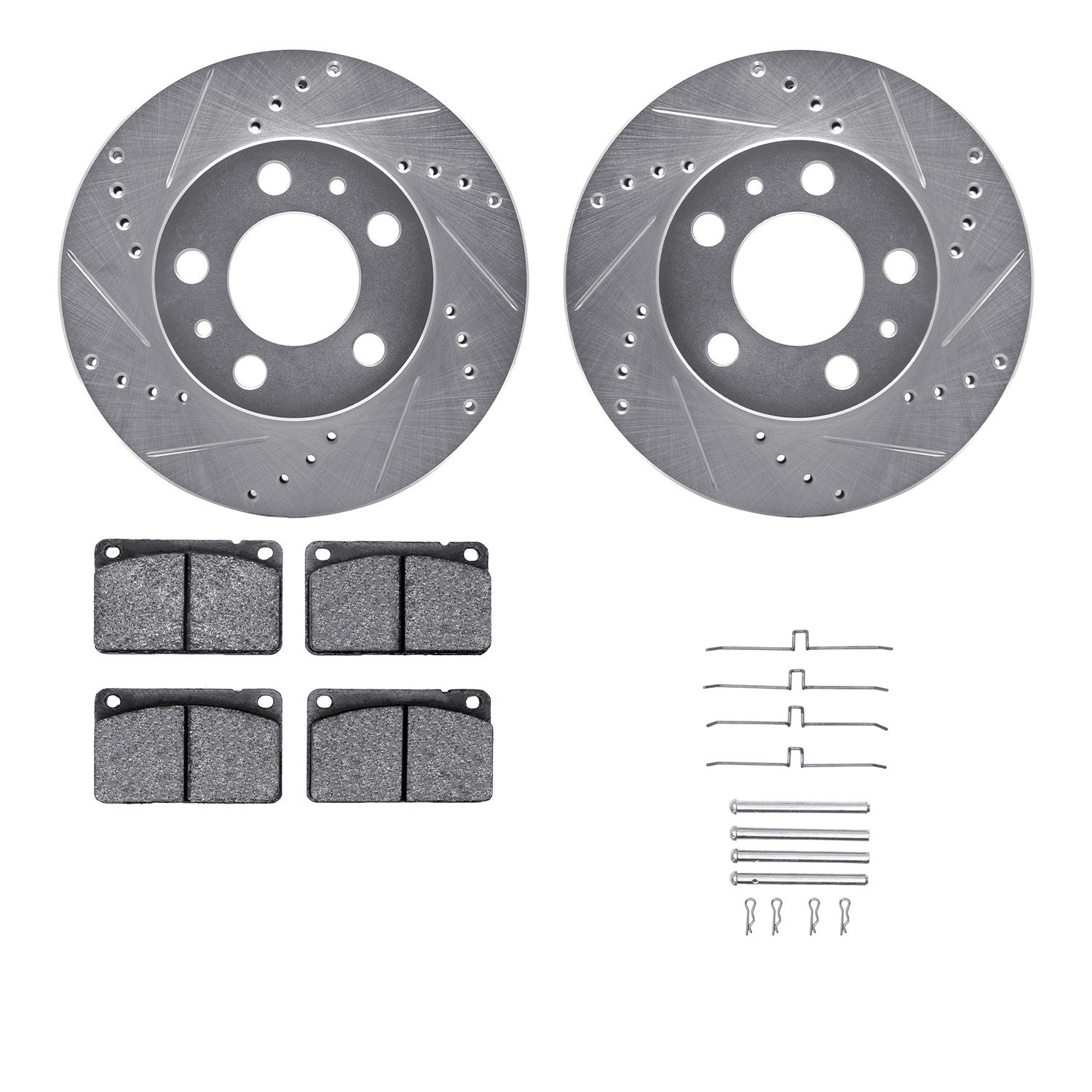 DYN 7512-27007 DFC Rotors-Drilled & Slotted-Silver w/ 5000 Advanced Brake Pads Incl Hdw