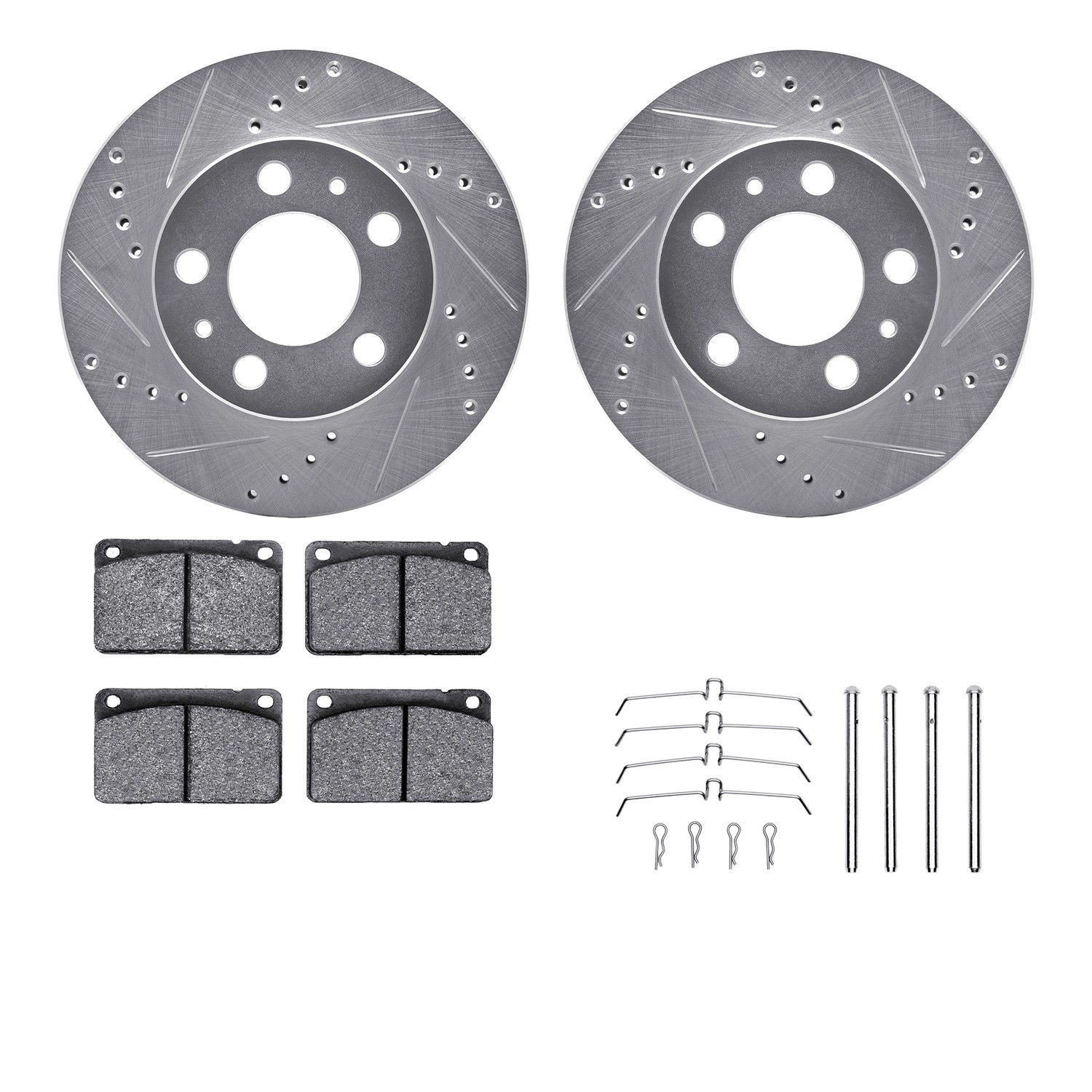 DYN 7512-27008 DFC Rotors-Drilled & Slotted-Silver w/ 5000 Advanced Brake Pads Incl Hdw