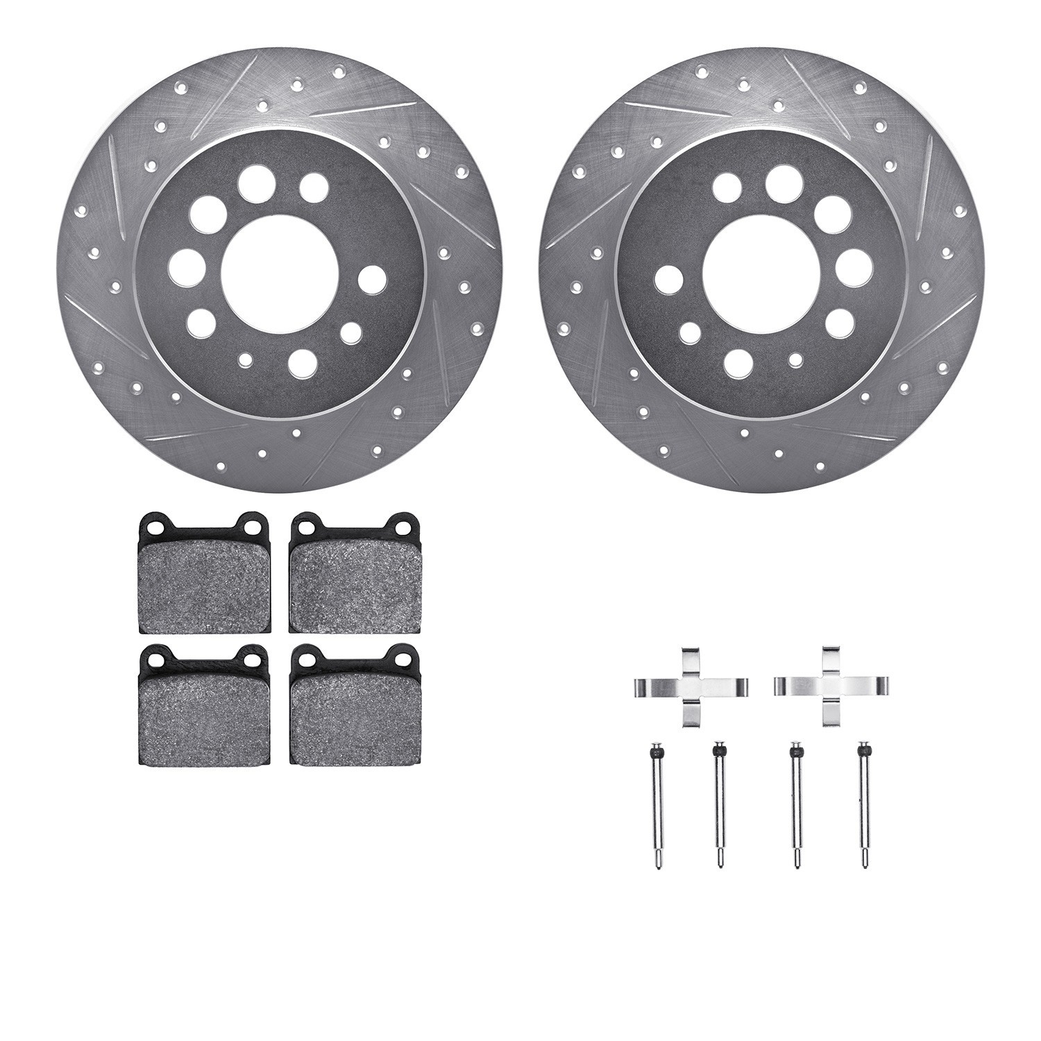 DYN 7512-27009 DFC Rotors-Drilled & Slotted-Silver w/ 5000 Advanced Brake Pads Incl Hdw