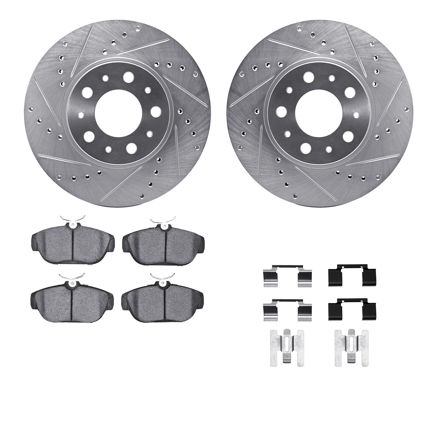 DYN 7512-27021 DFC Rotors-Drilled & Slotted-Silver w/ 5000 Advanced Brake Pads Incl Hdw