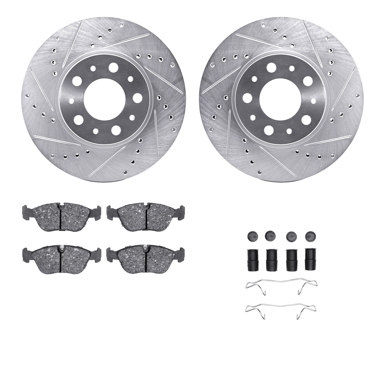 DYN 7512-27022 DFC Rotors-Drilled & Slotted-Silver w/ 5000 Advanced Brake Pads Incl Hdw
