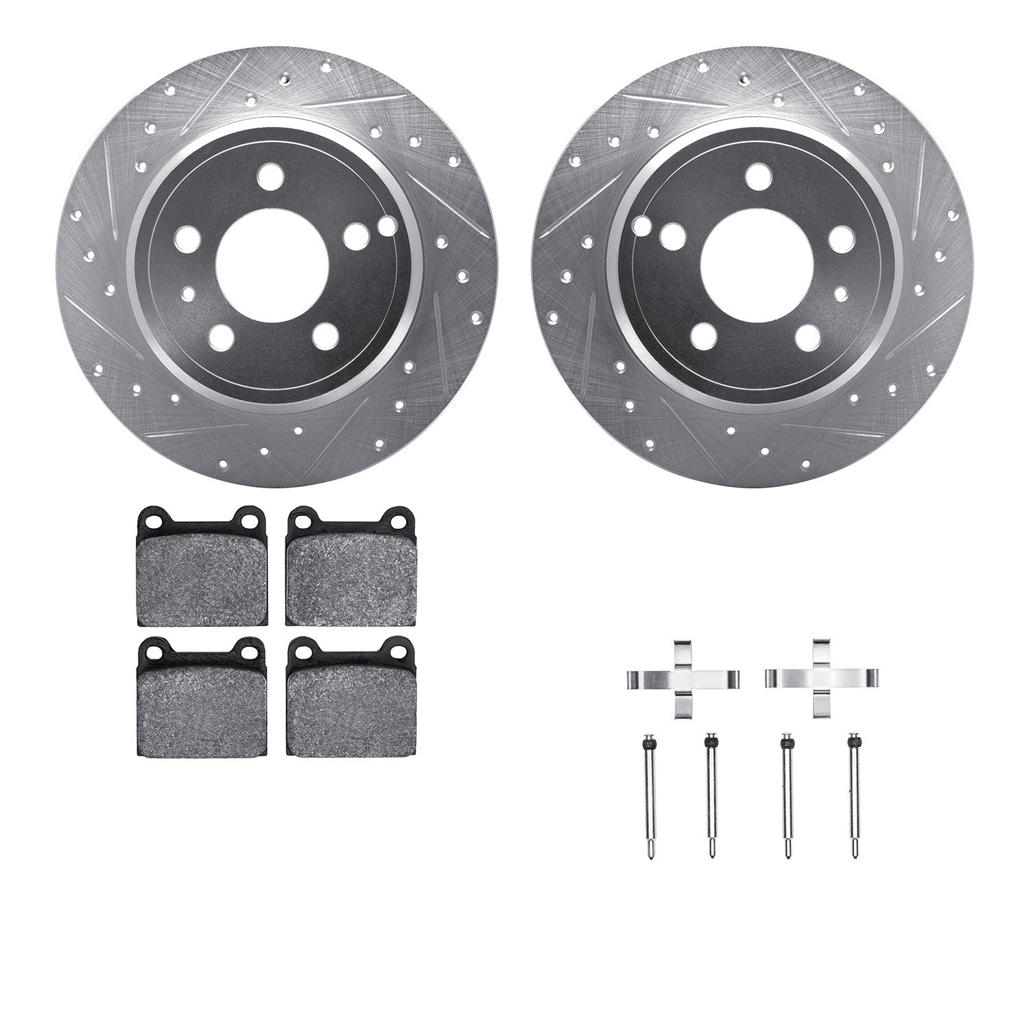 DYN 7512-27023 DFC Rotors-Drilled & Slotted-Silver w/ 5000 Advanced Brake Pads Incl Hdw