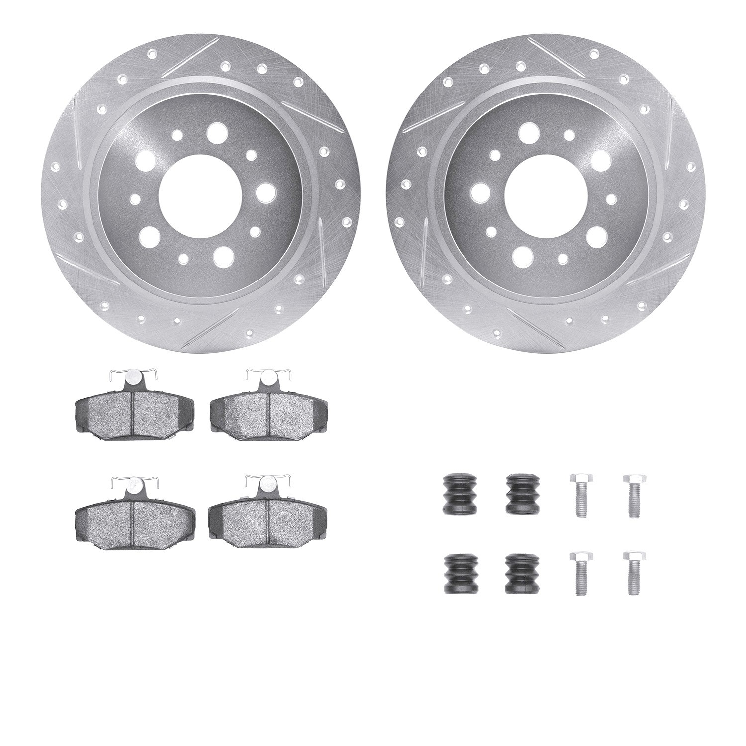 DYN 7512-27026 DFC Rotors-Drilled & Slotted-Silver w/ 5000 Advanced Brake Pads Incl Hdw