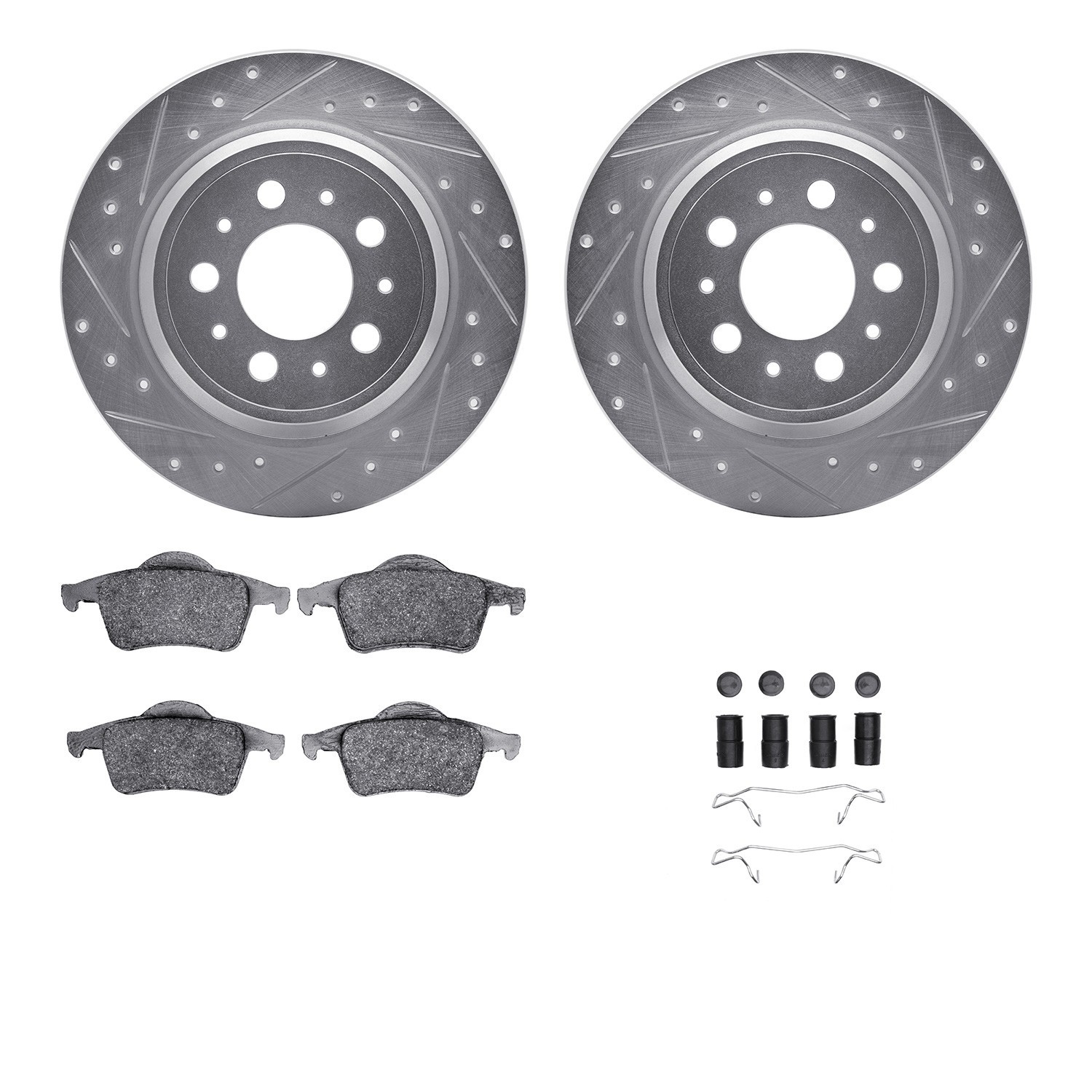 DYN 7512-27029 DFC Rotors-Drilled & Slotted-Silver w/ 5000 Advanced Brake Pads Incl Hdw