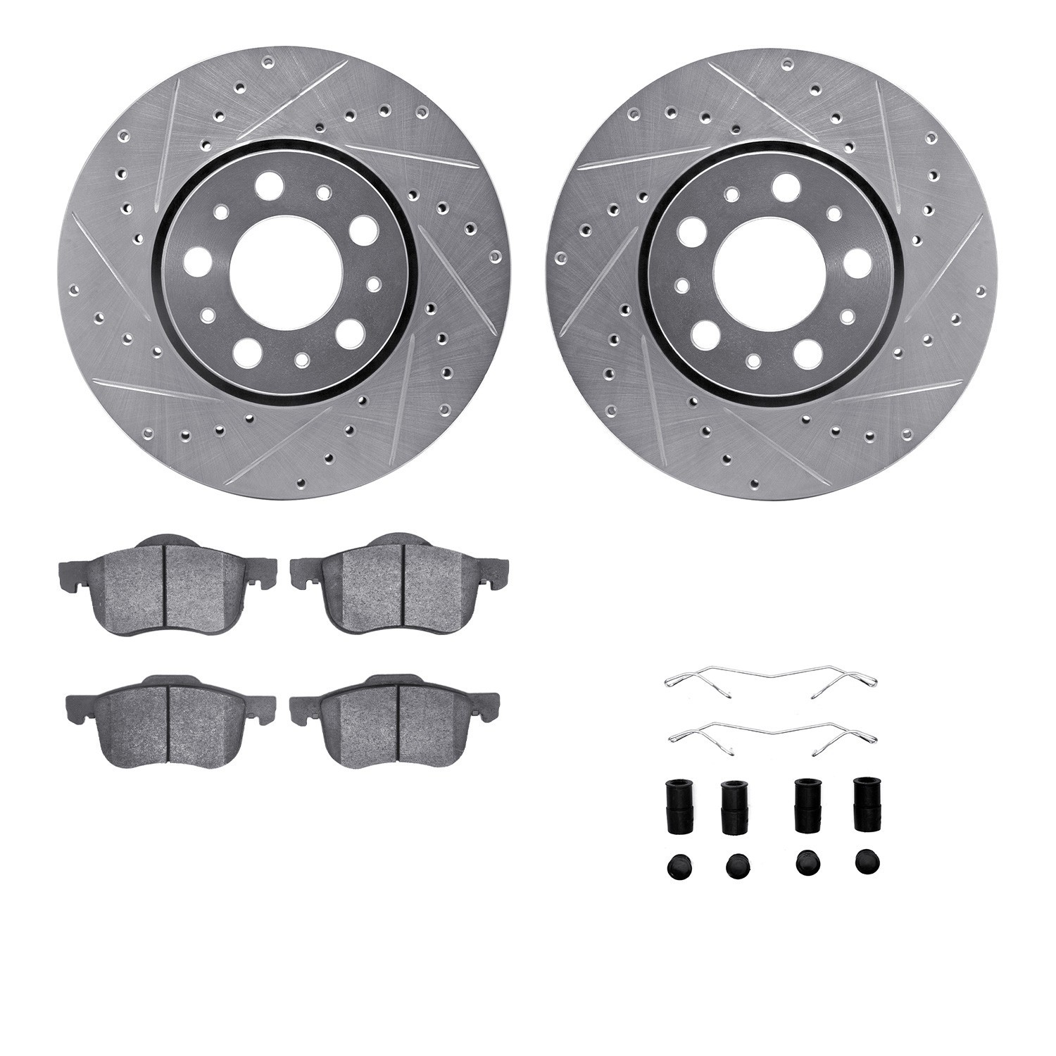 DYN 7512-27030 DFC Rotors-Drilled & Slotted-Silver w/ 5000 Advanced Brake Pads Incl Hdw