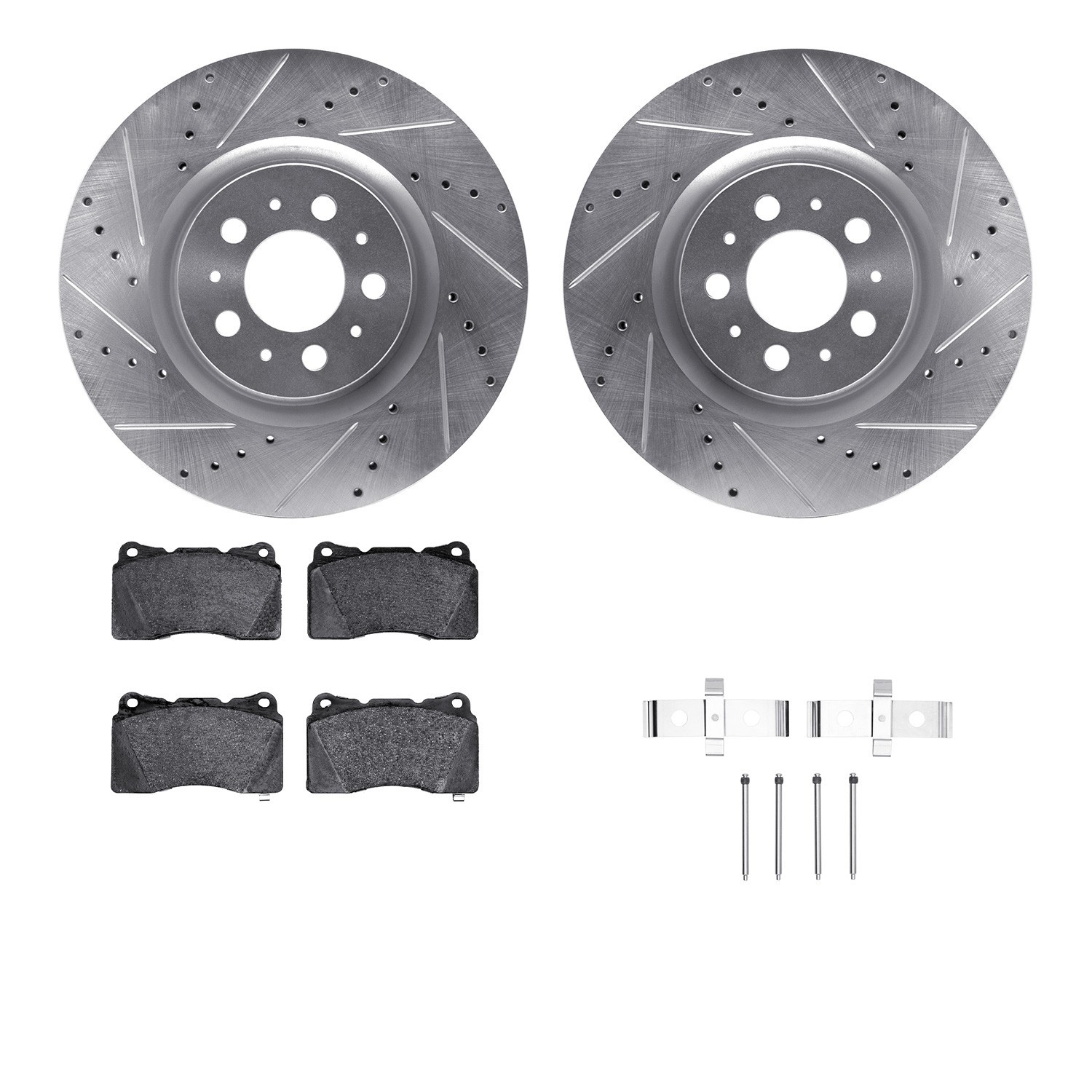 DYN 7512-27034 DFC Rotors-Drilled & Slotted-Silver w/ 5000 Advanced Brake Pads Incl Hdw
