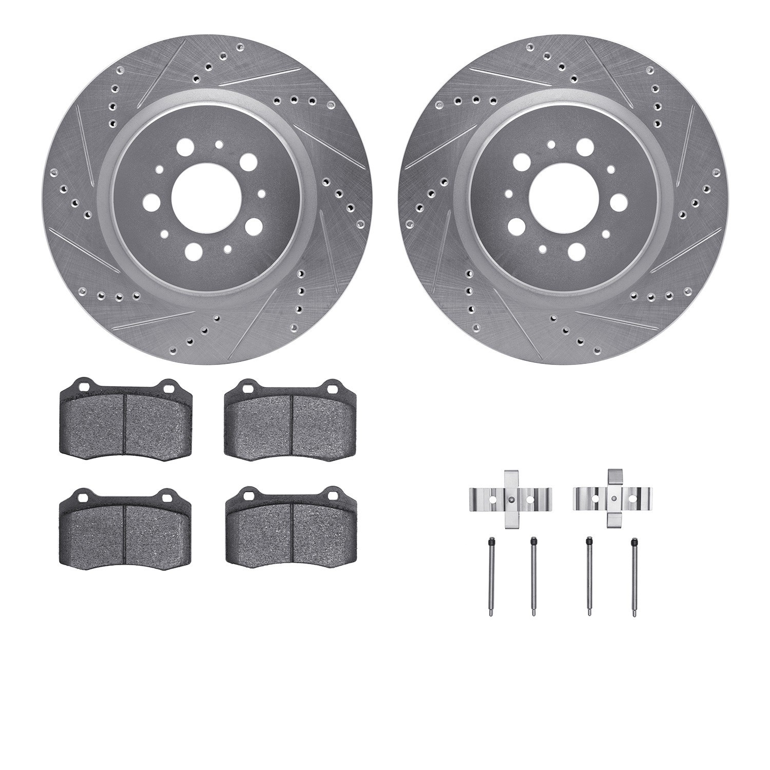 DYN 7512-27035 DFC Rotors-Drilled & Slotted-Silver w/ 5000 Advanced Brake Pads Incl Hdw