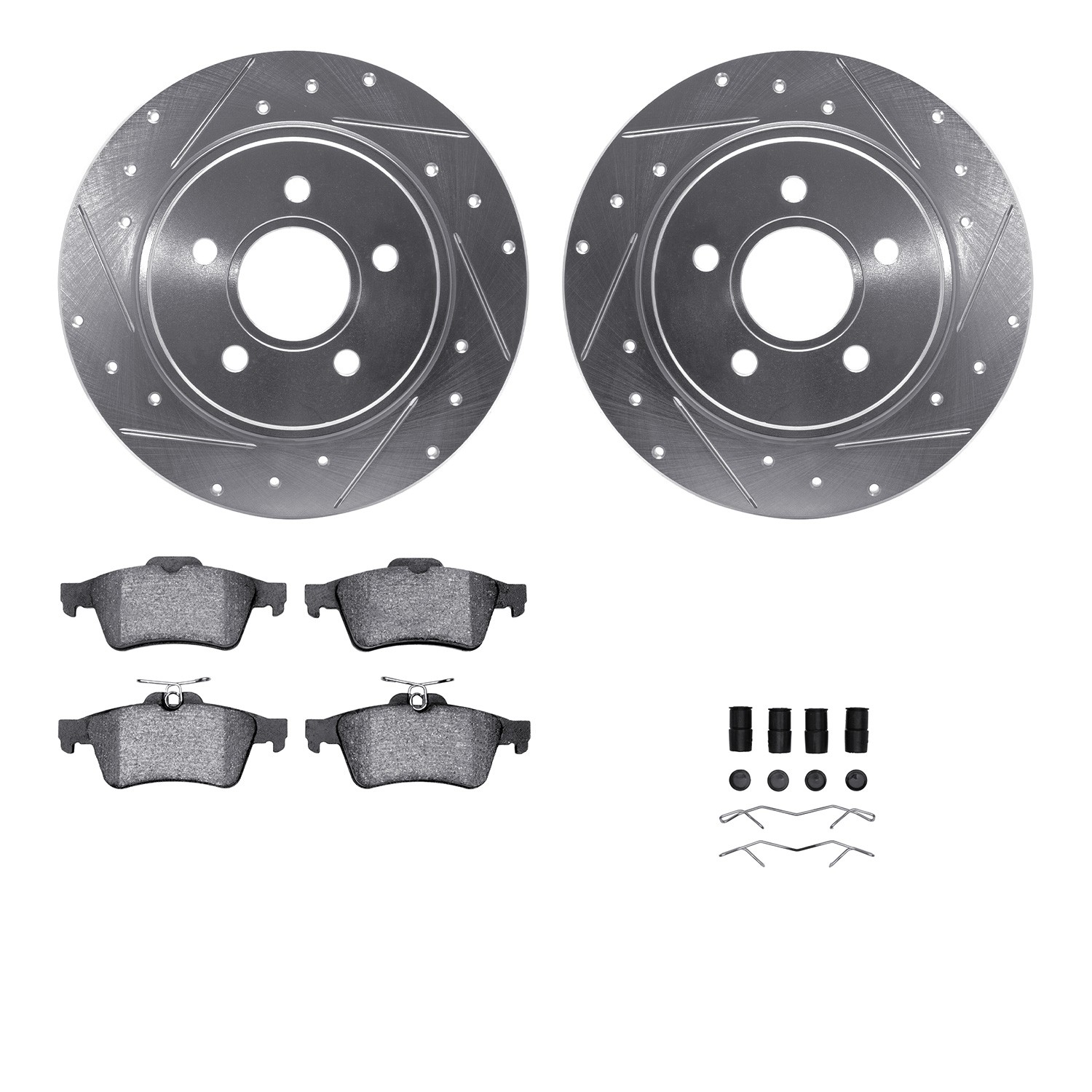 DYN 7512-27036 DFC Rotors-Drilled & Slotted-Silver w/ 5000 Advanced Brake Pads Incl Hdw