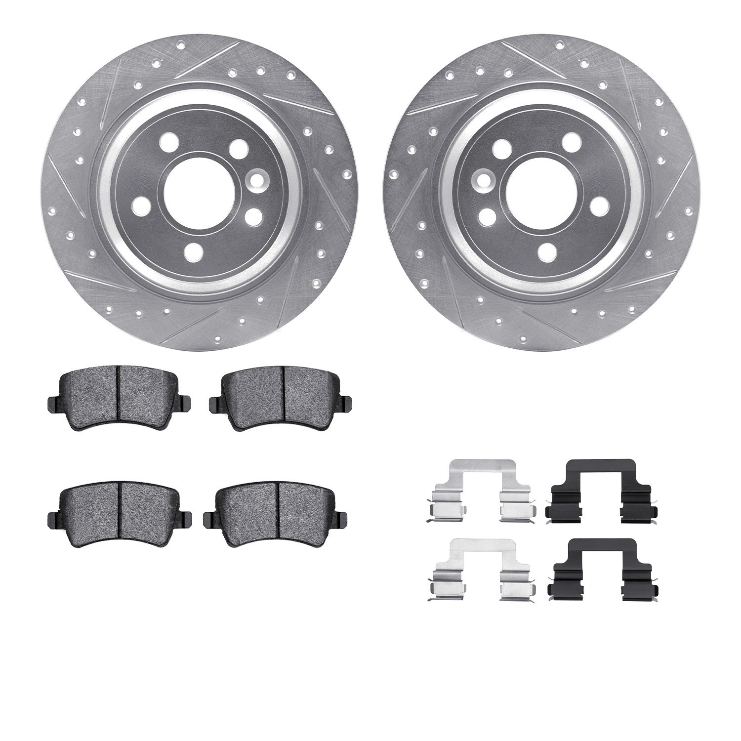DYN 7512-27041 DFC Rotors-Drilled & Slotted-Silver w/ 5000 Advanced Brake Pads Incl Hdw