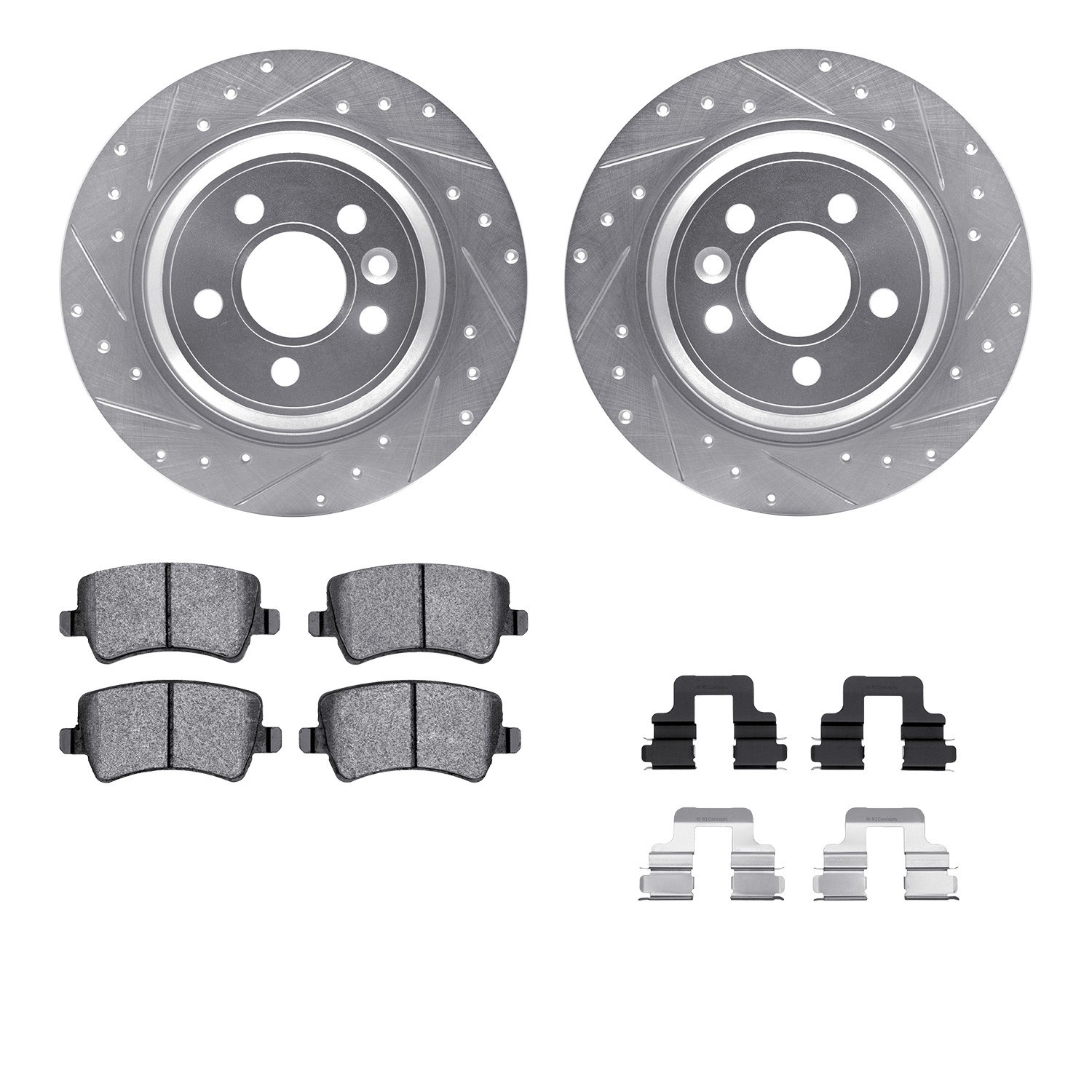 DYN 7512-27042 DFC Rotors-Drilled & Slotted-Silver w/ 5000 Advanced Brake Pads Incl Hdw