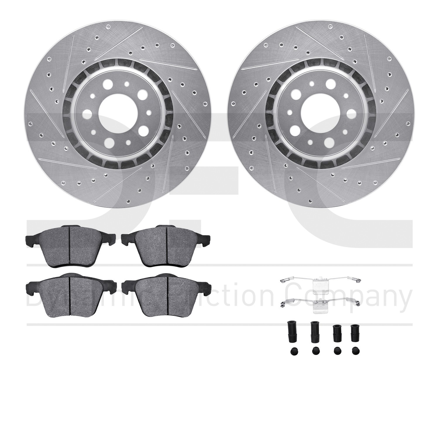 DYN 7512-27055 DFC Brake Rotor - Drilled & Slotted - Silver w/5000 Brake Pads & HW Kit